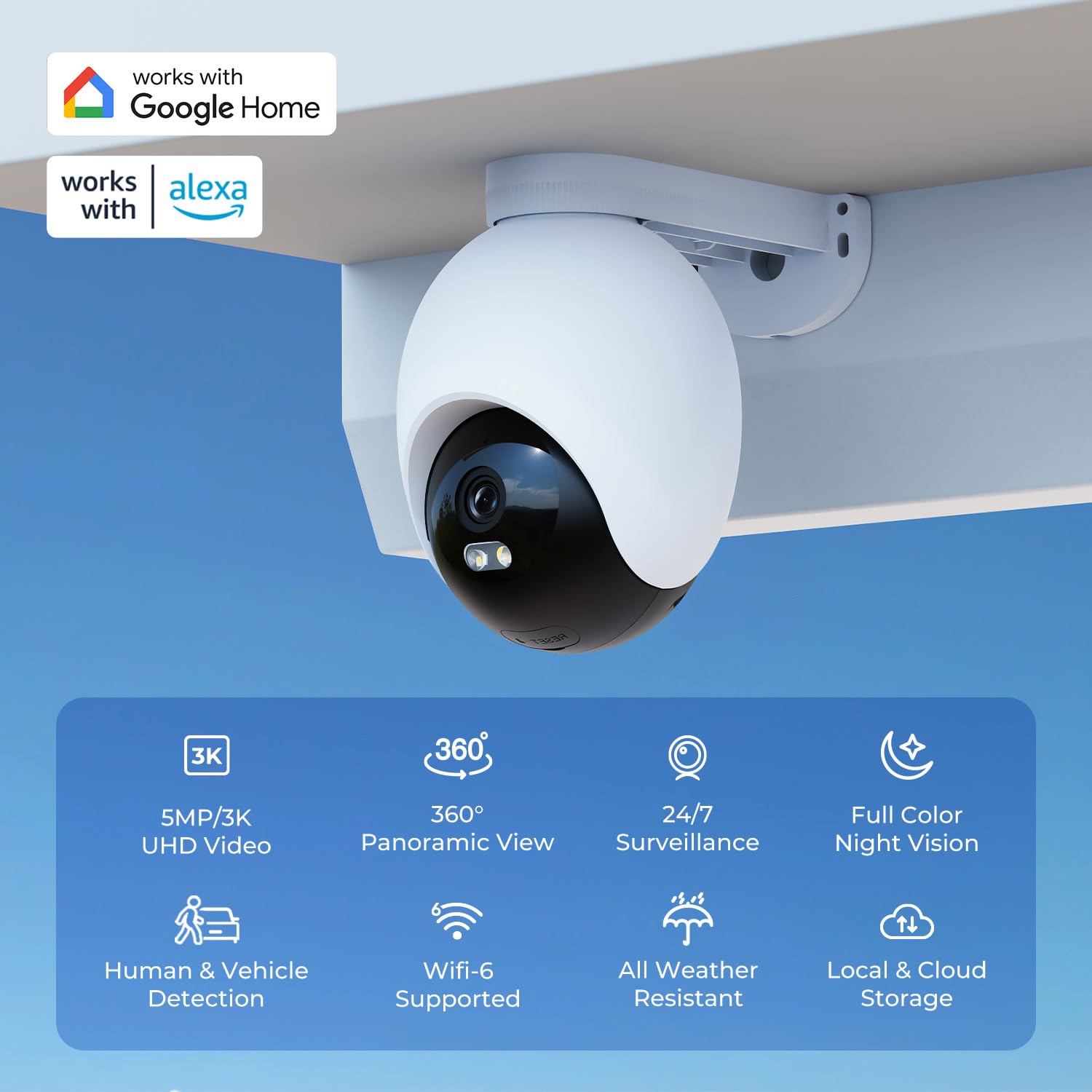 Imilab Ec6 3K Plug In Security Camera Outdoor   360 View Wifi 6 Camera For Home Security W/Spotlight, 24/7 Recording, Auto Track