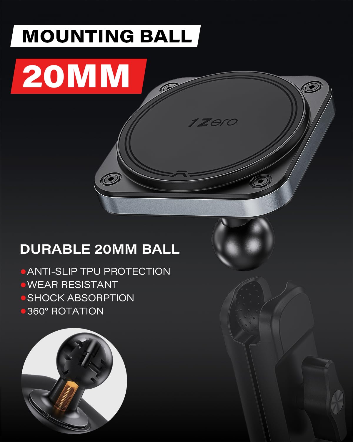 1Zero 20Mm Ball Magnetic Phone Holder For Dash Mount Compatible With Magsafe Iphone 16 Pro Max 15 14 13 12, 0.787-Inch Attachmen