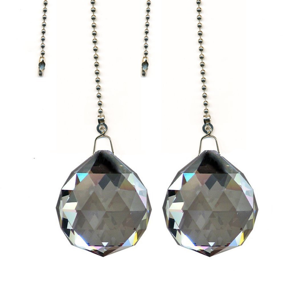 Magnificent Crystal 40Mm Satin Crystal Ball Prism 2 Pieces Dazzling Crystal Ceiling Fan Pull Chain