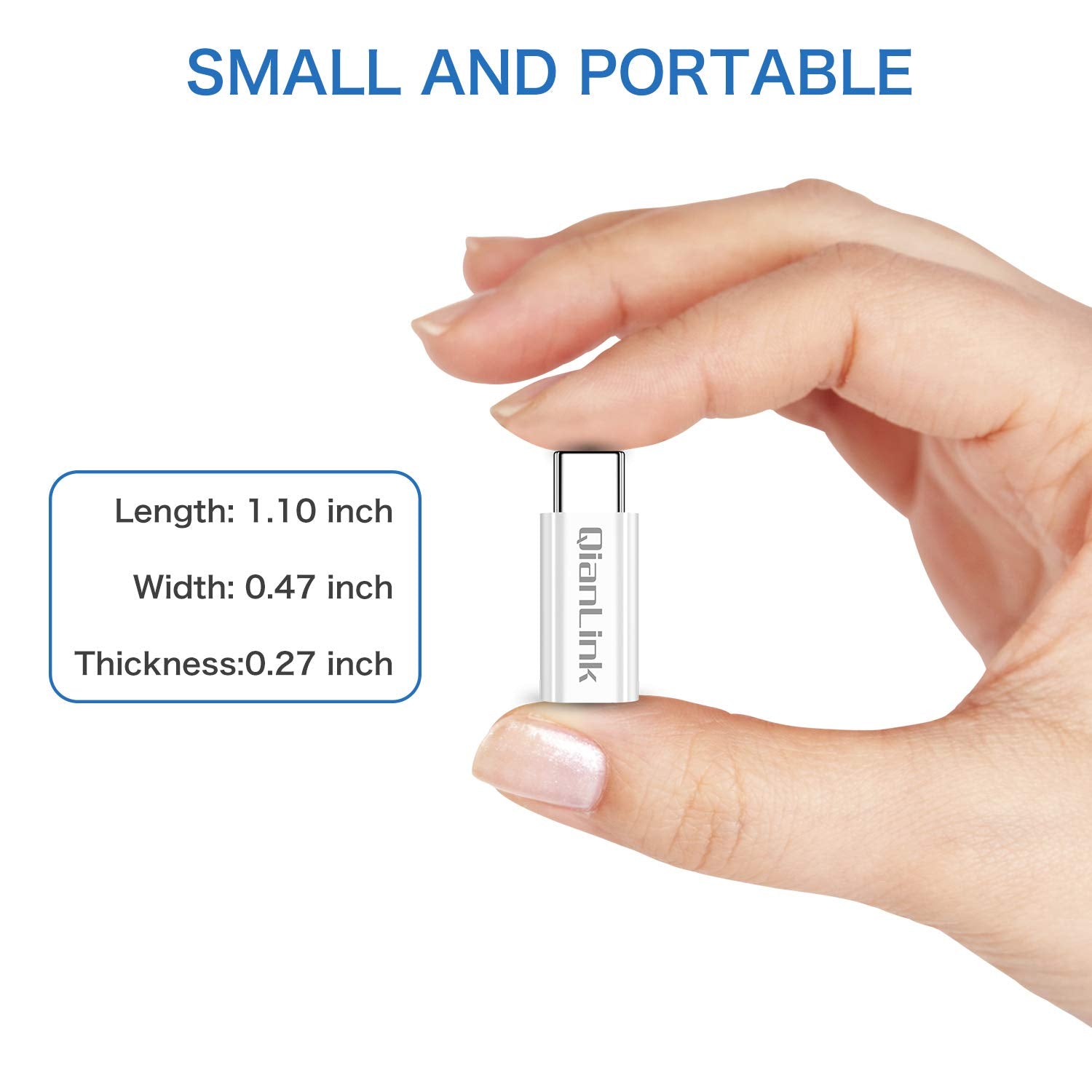 QianLink Mini USB to USB C Adapter QER3 Fast Charging Data Sync White (2-Pack)
