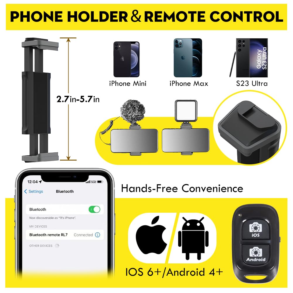 Aureday 88 Flexible Phone Tripod With 14.95 Gooseneck, Remote And Phone Holder, Overhead Cell Phone Stand?Selfie Stick For Video