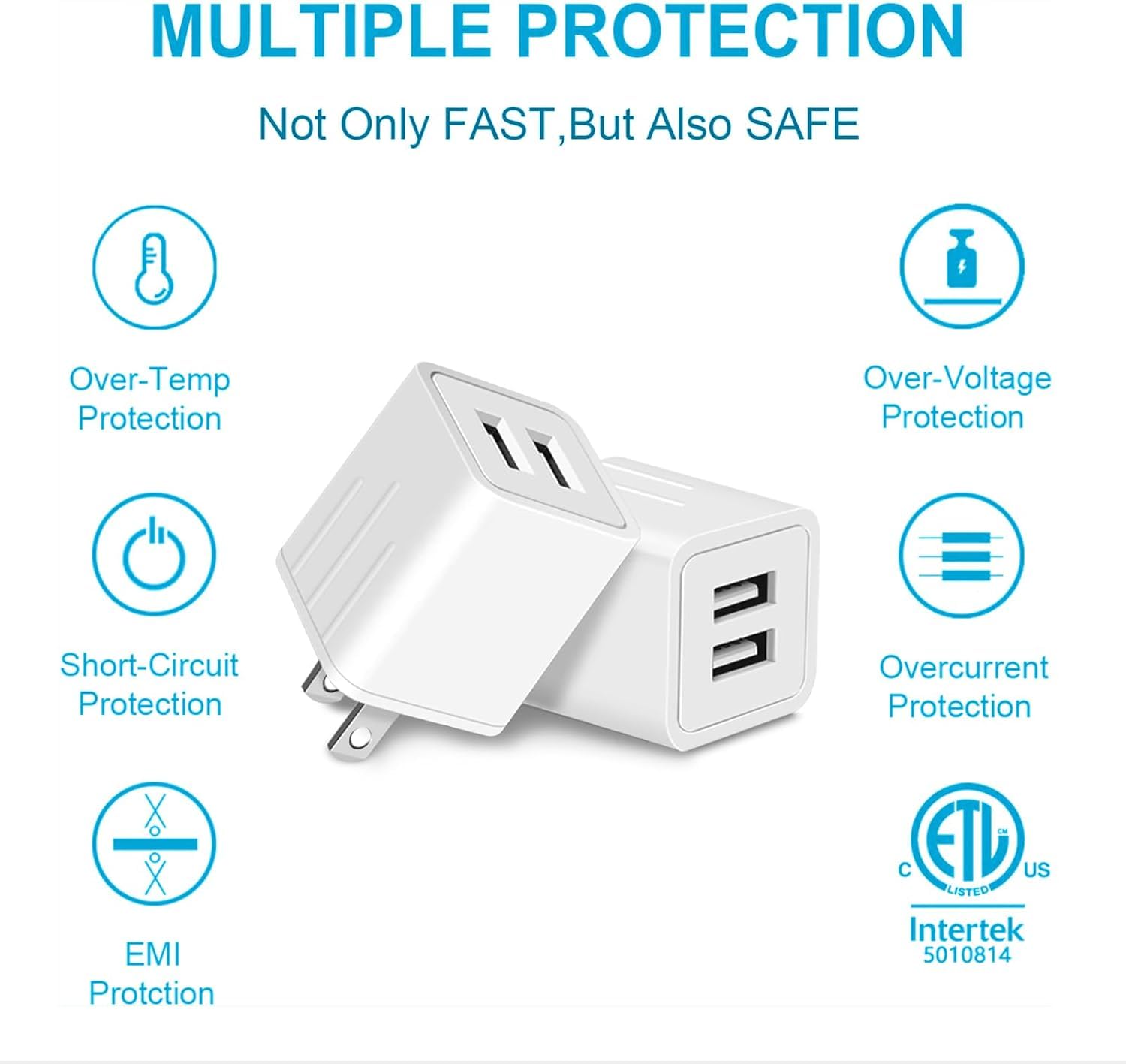 Usb Charger Block, Gkw Dual A Port 10W (5V*2.1A) Wall Charger Power Adapter Plug Fast Charging Box/Brick/Cube For Apple Iphone/I