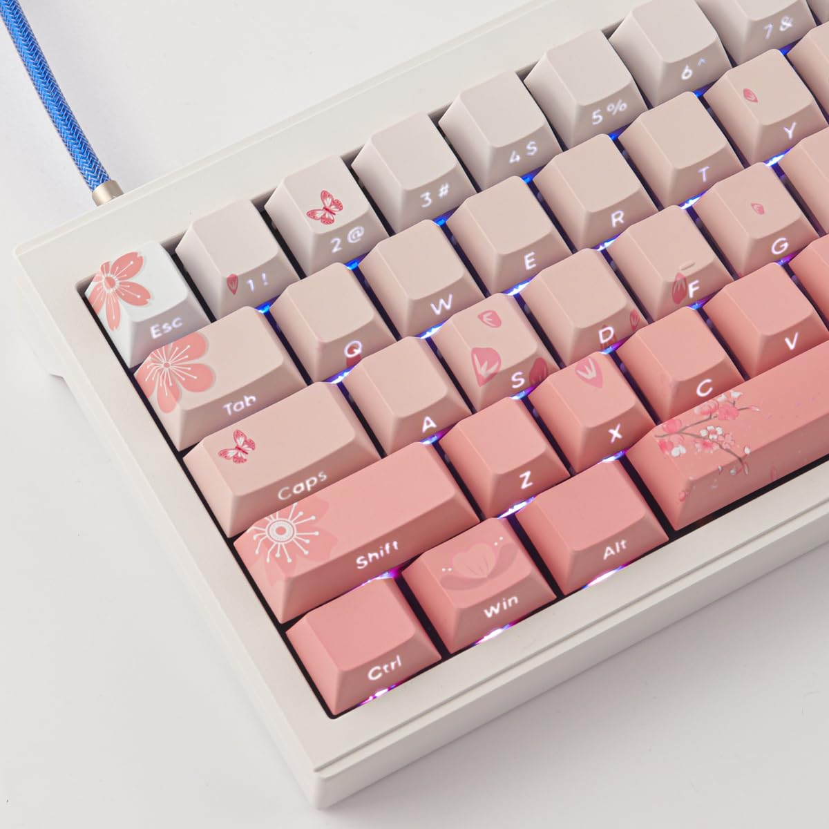 Tsungup Pbt Keycaps Cherry Blossom Keycap Set   Custom Side Printed Pink Keycaps,135 Keys Gradient Keycaps Doubleshot Sakura Key