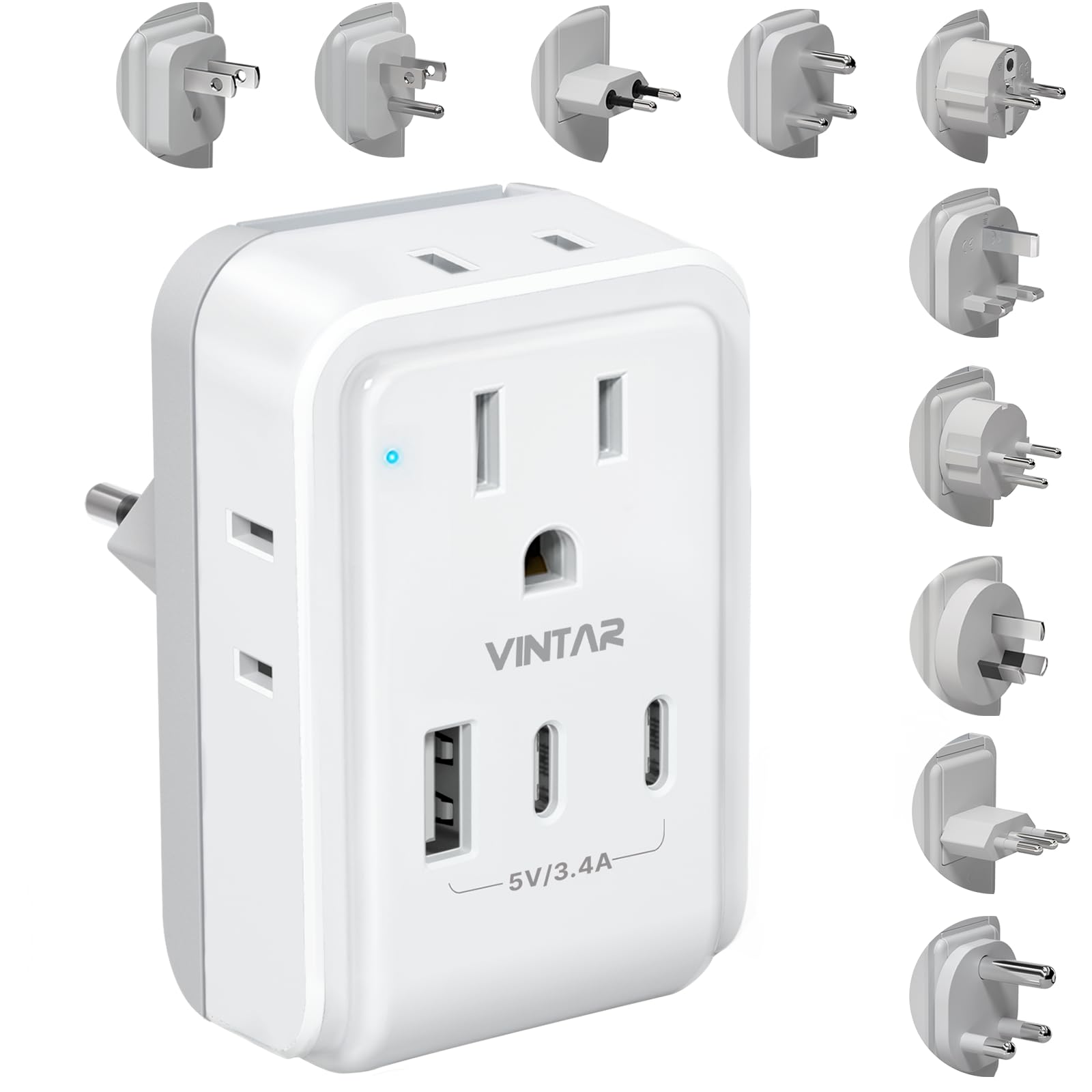 Vintar Universal Travel Adapter Kit, International Power Adapter With 4Ac And 3Usb Ports(2 Usb C), Type A,B,C,D,E/F,G,H,I,L,M Sw