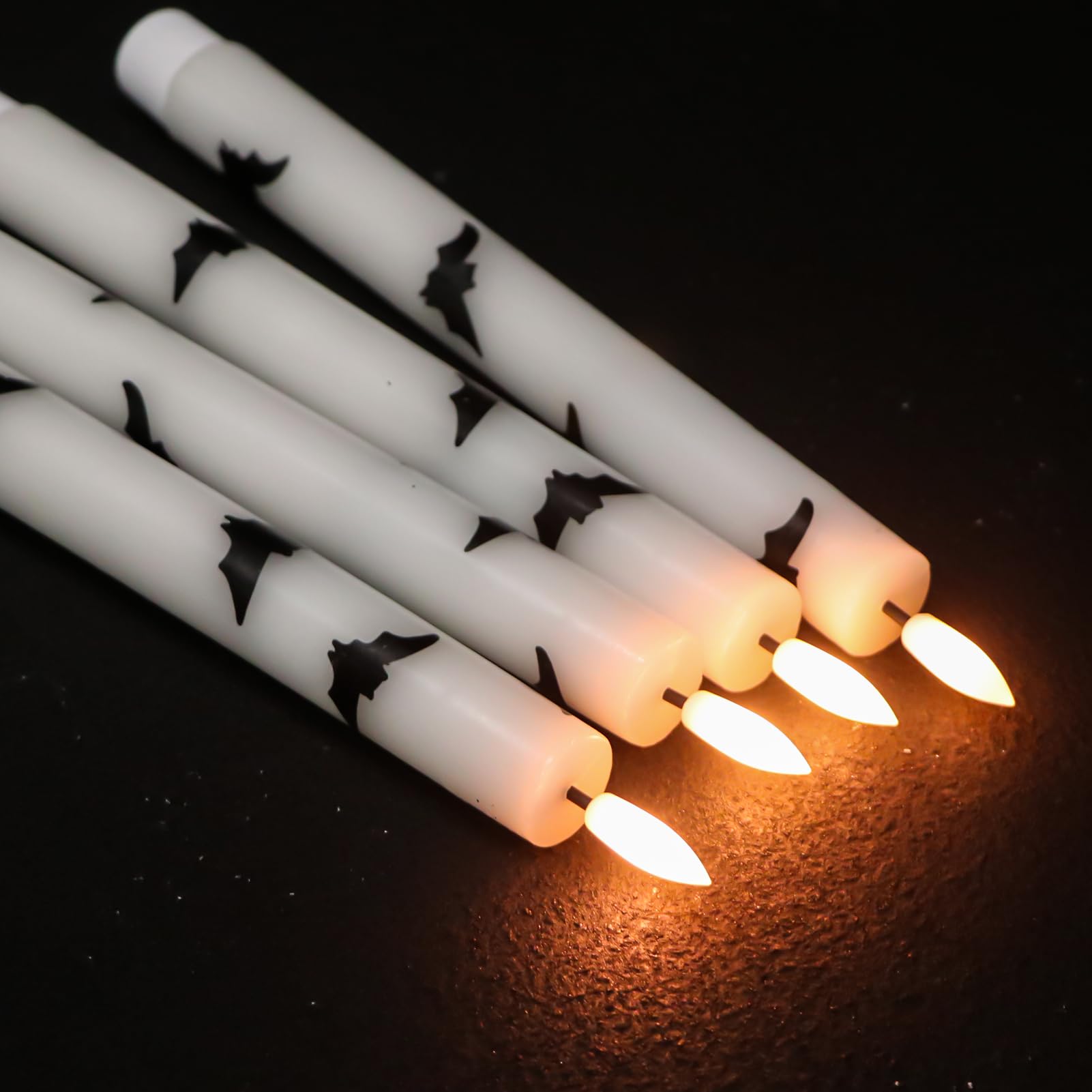 Lasumora Halloween Flameless Taper Candles With Remote Timer, 4 Pack Led Flickering Candlestick, 9.65 Inch Battery Operated Real