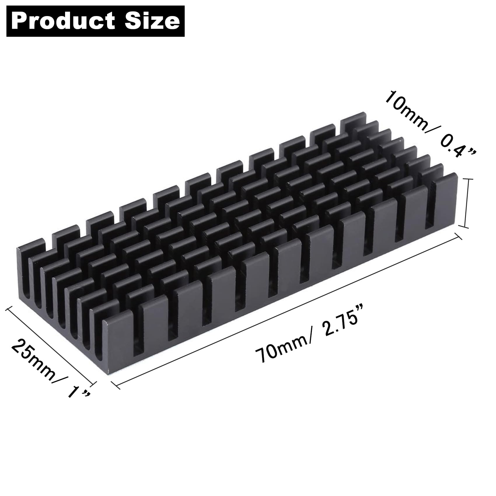 Awxlumv 2Pcs 70Mm Heatsink 70X25X10Mm / 2.8 X 1 X 0.4Inch Alumnum Heat Sink Radiator Coolerwith Thermal Conductive Adhesive Tape