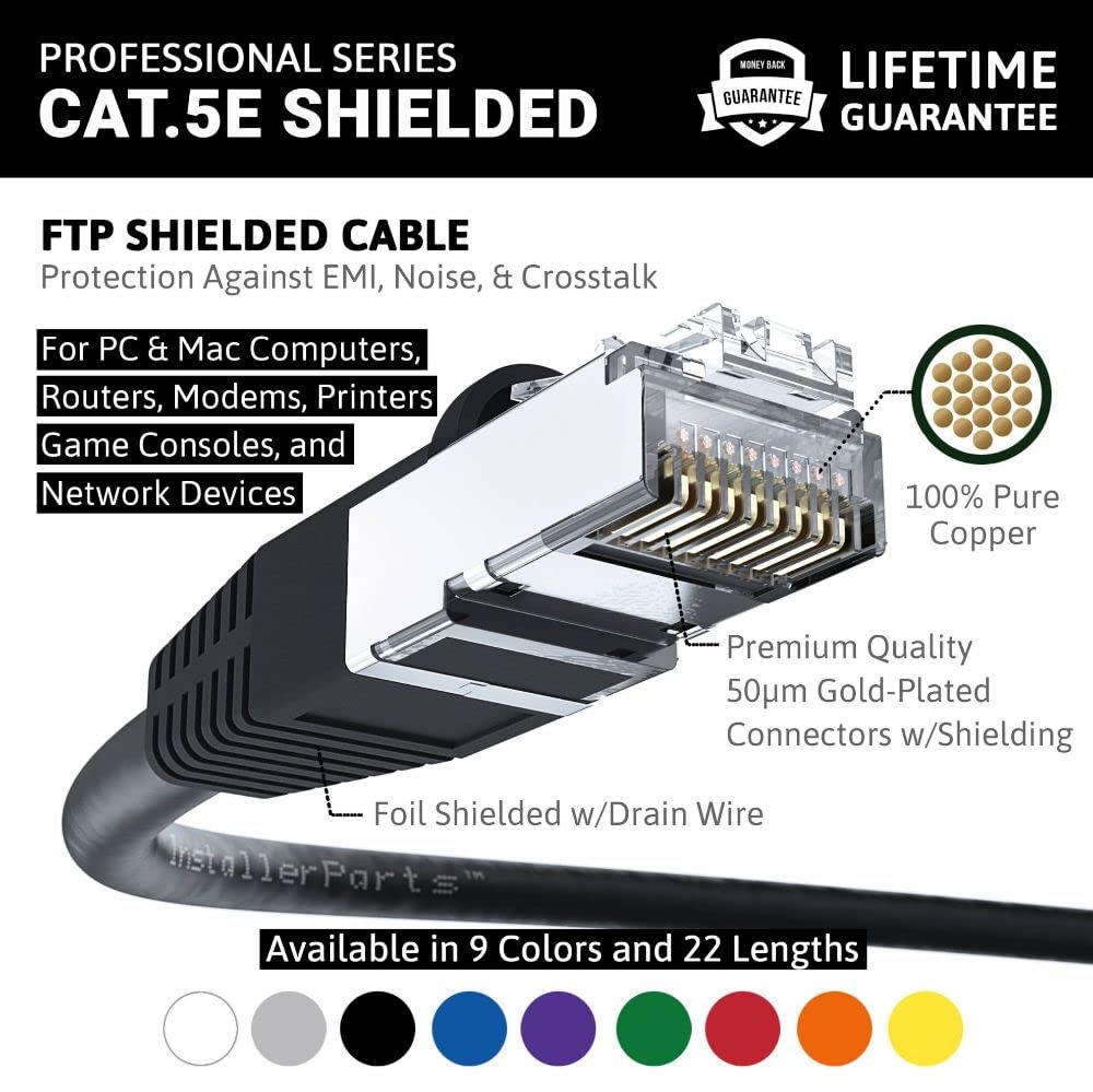 Installerparts Ethernet Cable Cat5E Cable Shielded (Ftp) Booted 50 Ft   Black   Professional Series   1Gigabit/Sec Network/Inter