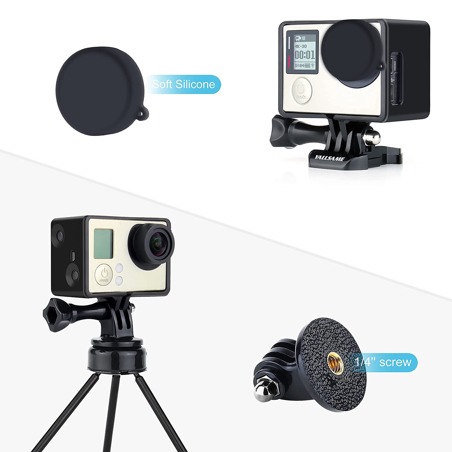 Yallsame Frame Mount Protective Bacpac Housing Case With Lens Cap For Gopro Hero 4 Black/Hero 4 Silver/Hero 3+ / Hero 3 Action C