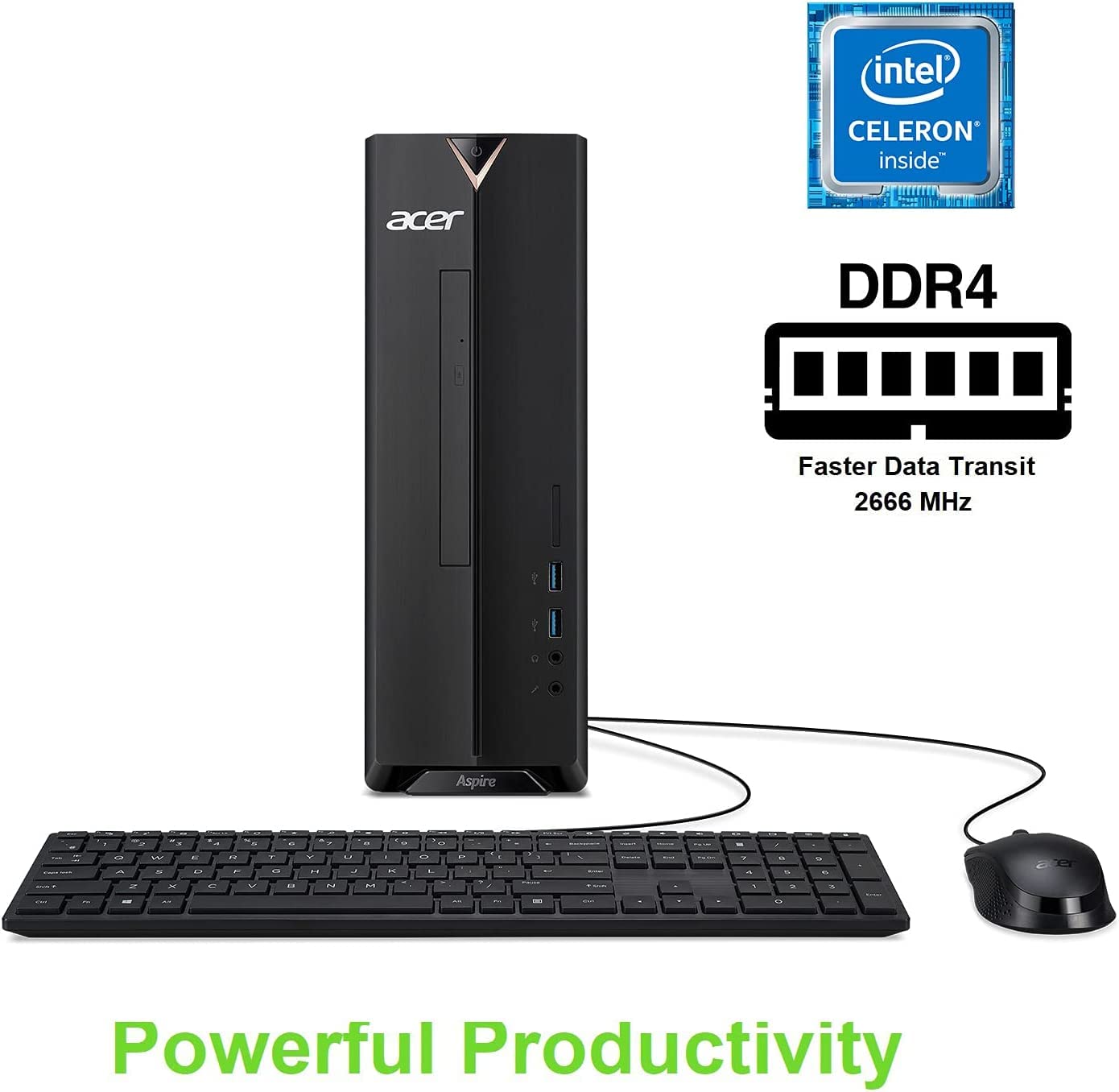 Acer Aspire Xc 830 Ua91 Desktop | Intel Celeron J4125 Quad Core Processor (Up To 2.7Ghz) | 8Gb 2400Mhz Ddr4 | 256Gb Nvme M.2 Ssd