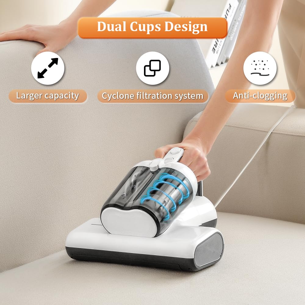 Laymi Mattress Vacuum Cleaner, 450W Powerful Handheld Bed Vacuum With High Beating Roller Brush, True Hepa Filter, Xl Dual Large