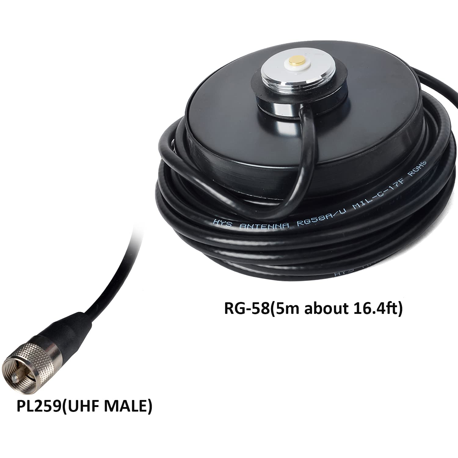 Hys 2M Vhf Band Amateur Antenna 144Mhz(136 174Mhz) With Nmo Mount Magnetic Base W/5M(16.4Ft) Rg58 Coaxial Cable Pl 259 Plug