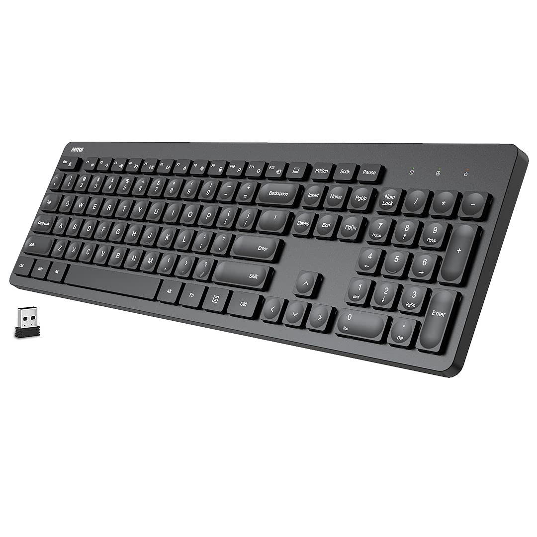 Arteck 2.4G Wireless Keyboard Ultra Slim Full Size Keyboard With Numeric Keypad And Media Hotkey For Computer/Desktop/Pc/Laptop/