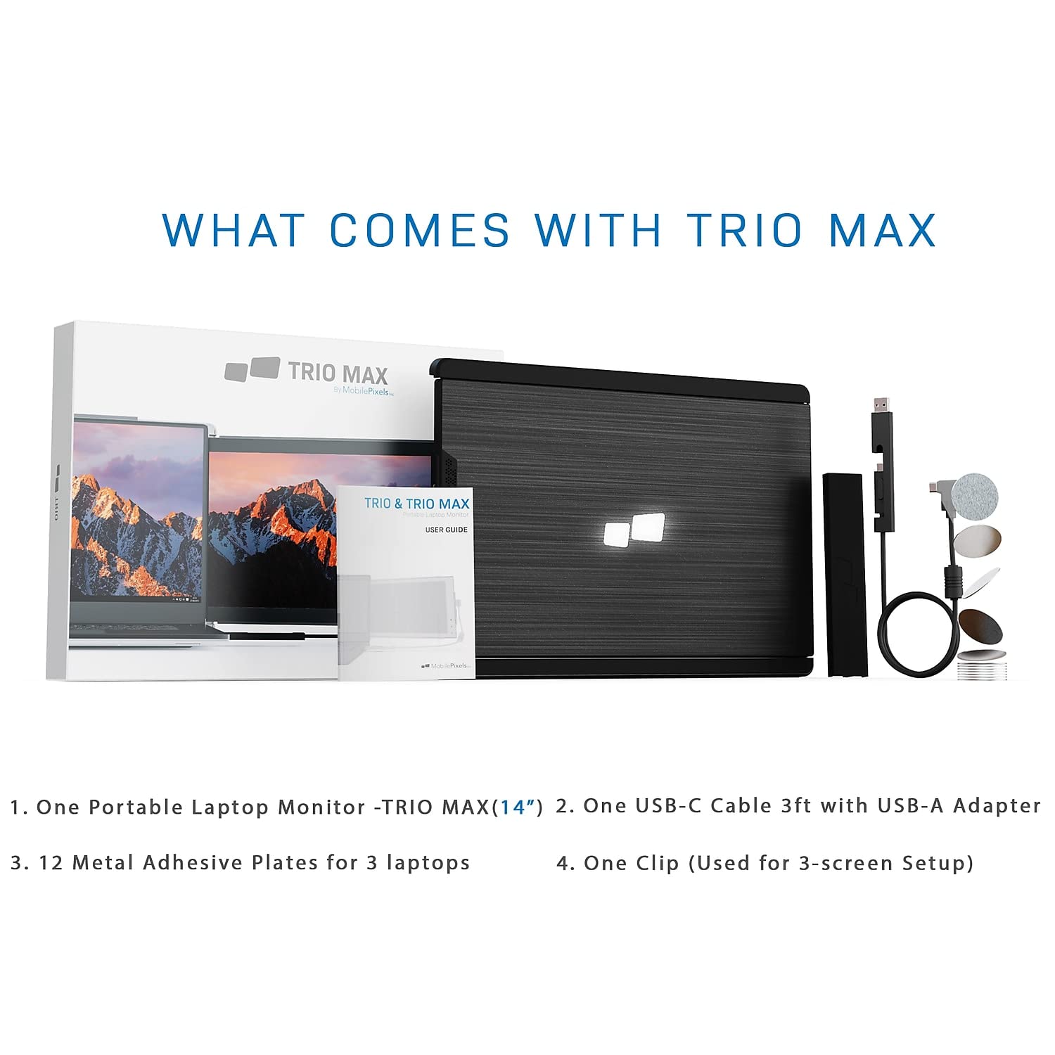 Mobile Pixels Trio Max Portable Monitor, 14 Full Hd Ips Dual Triple Monitor For Laptops, Usb C/Usb A Portable Screen,Windows/M