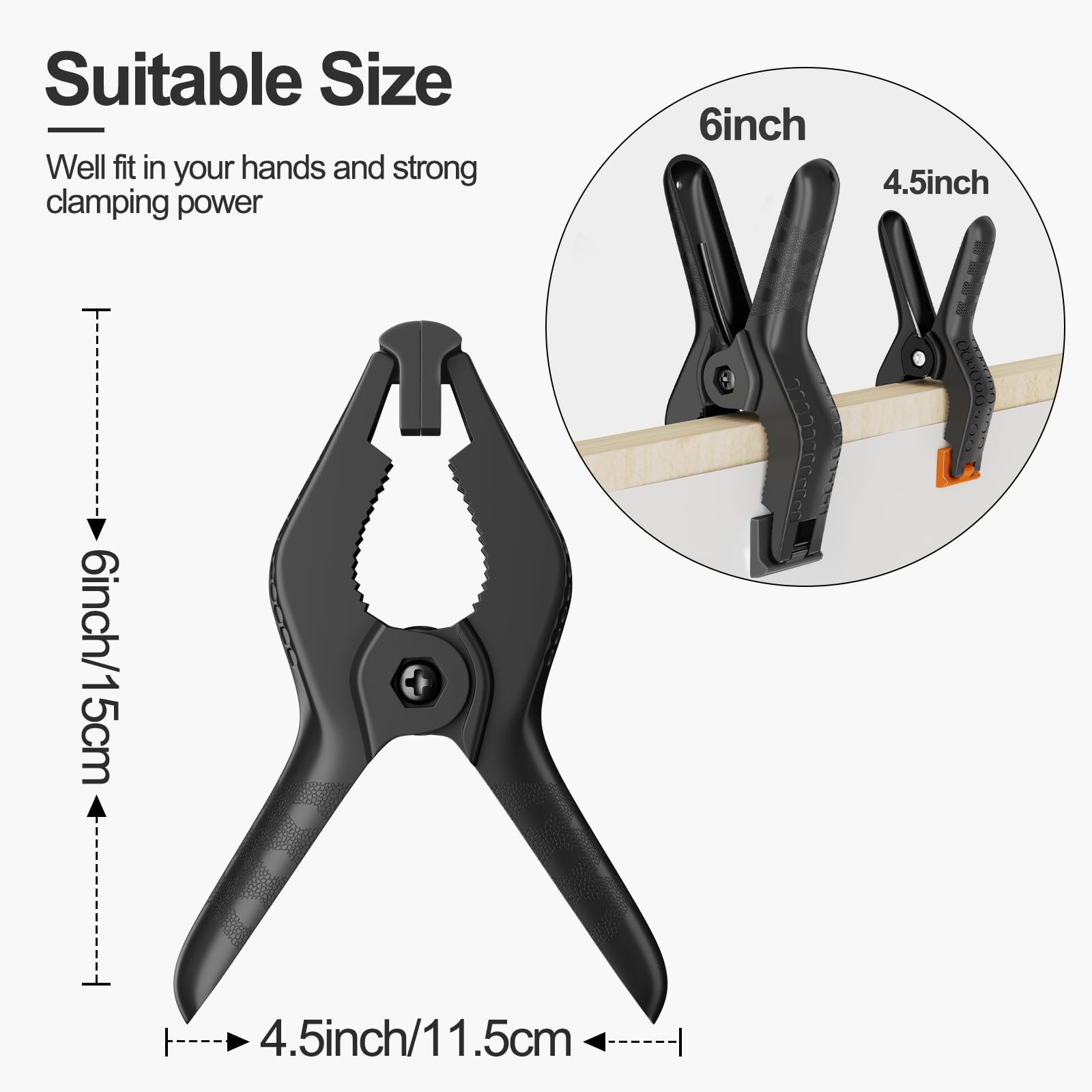 Emart 6 Pack Heavy Duty Muslin Spring Clamps, 6 Inch Photo Booth Backdrop Clips For Photography Studio   Black