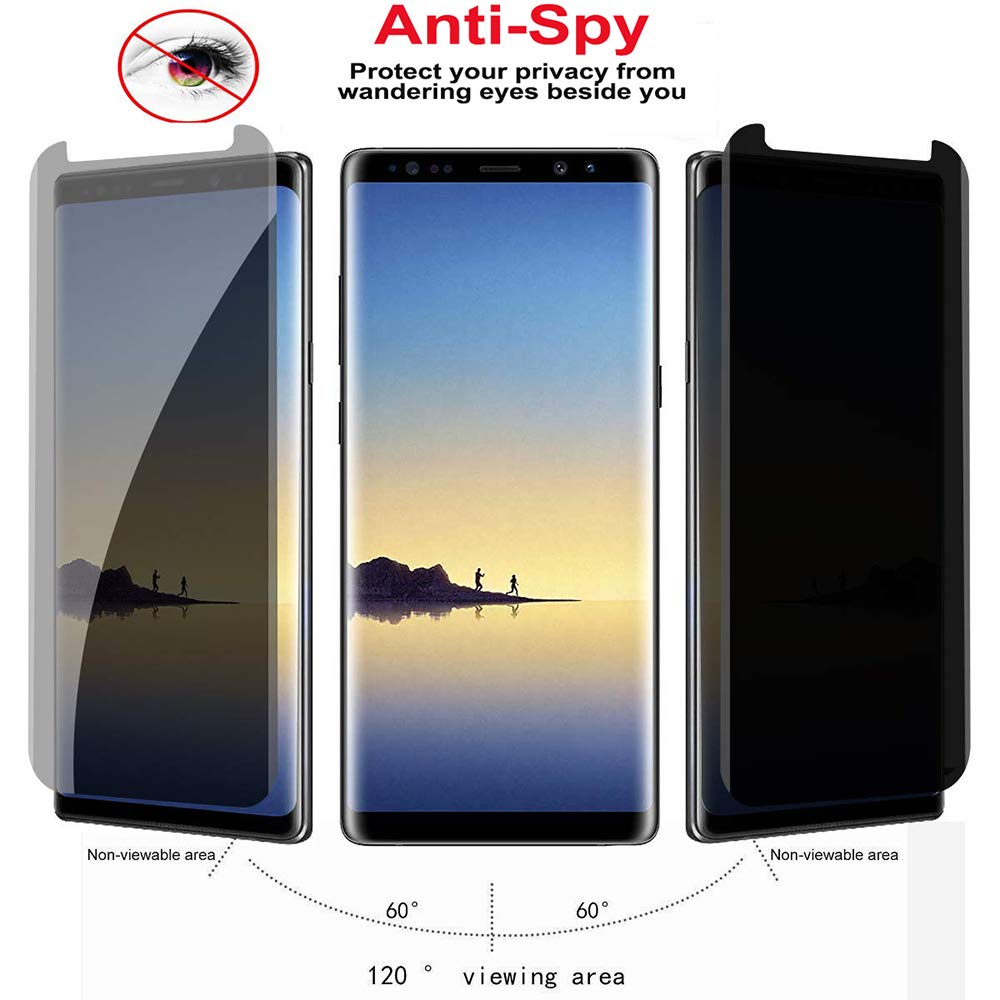 Lywhl 3 Pack Note 8 / Note 9 Privacy Screen Protector Anti Spy, Tempered Glass Film For Samsung Galaxy Note 8 / Note 9, Black [Case Friendly] [9H Hardness] [Anti Scratch] [Bubble Free]