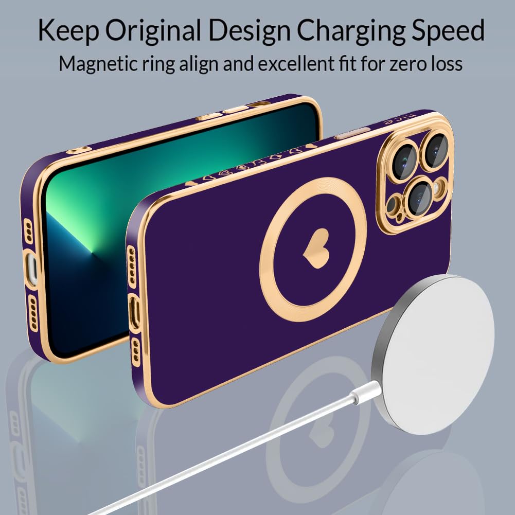 Tharlet Magnetic For Iphone 13 Pro Max Case [Compatible With Magsafe] Cute Love Luxury Plating Edge Bumper Case With Full Camera