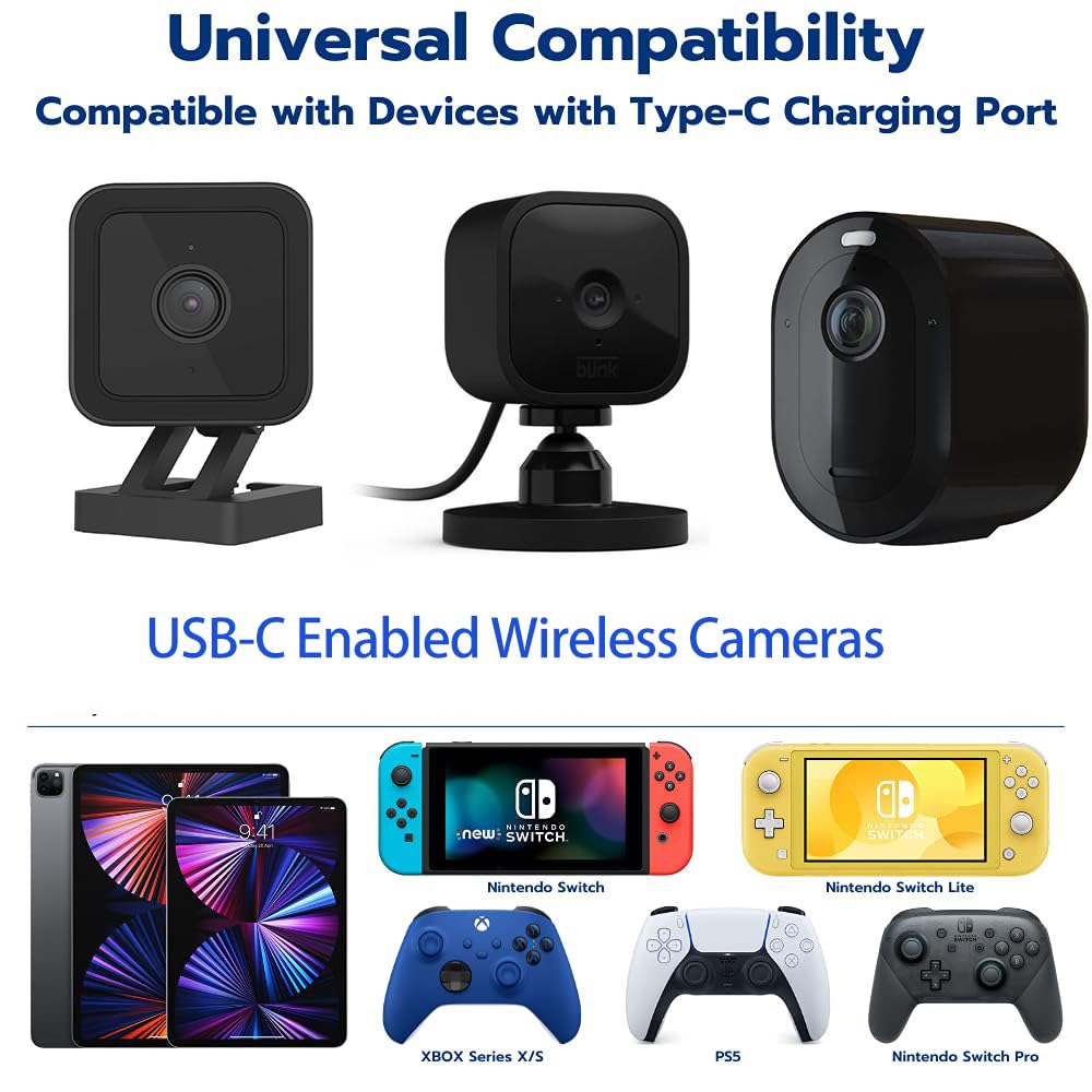 2 Pack 16.4Ft/5M Long Usb C Cable, Durable Usb A To Usb C Charging And Data Sync Cord, Power Extension Cable For Any Usb C Enabled Security Cameras Phones Tablets Switch Pro Controller And More(Black)