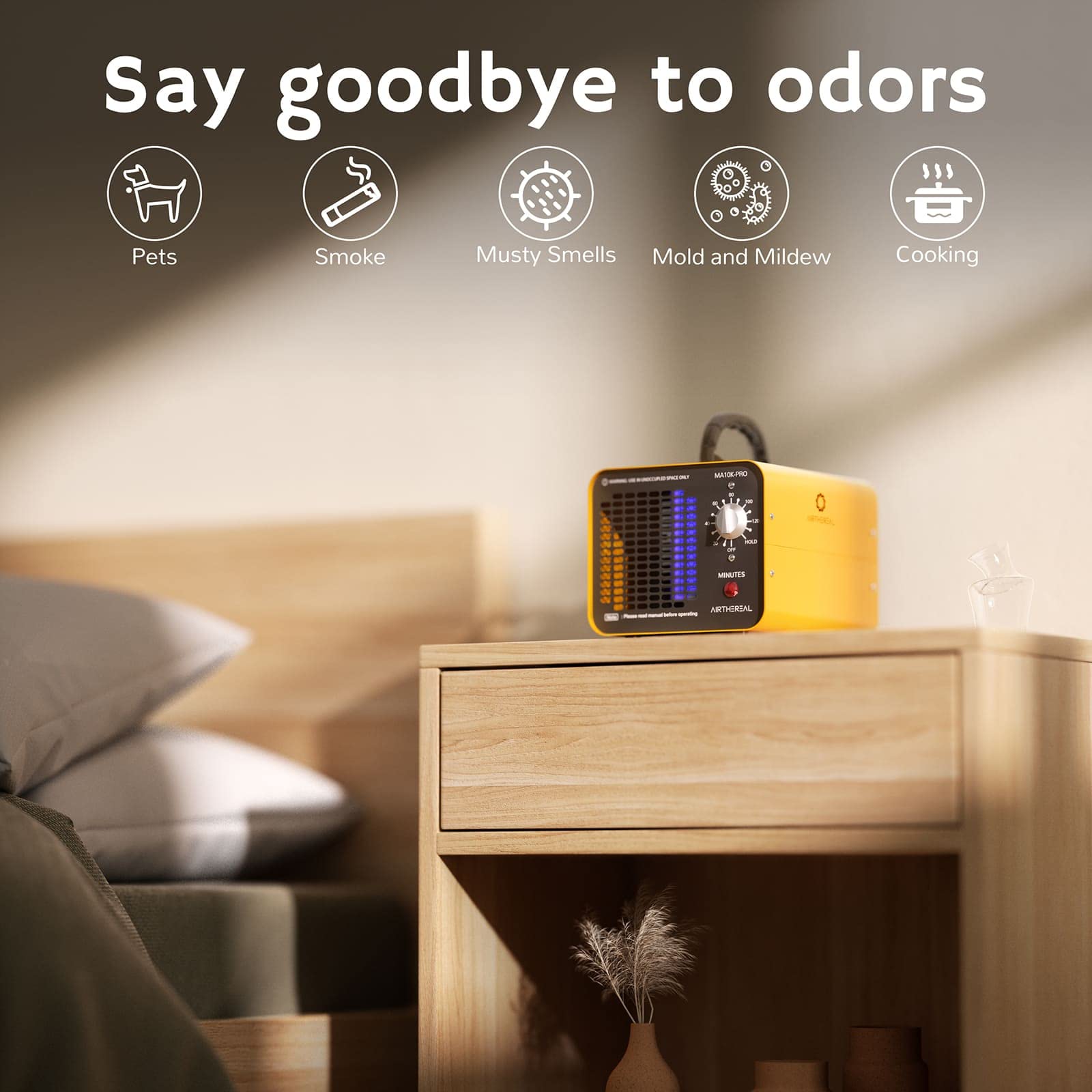 Airthereal Ma10K Pro Ozone Generator 10000 Mg/H High Capacity O3 Machine, Home Ionizer Odor Remover, Yellow