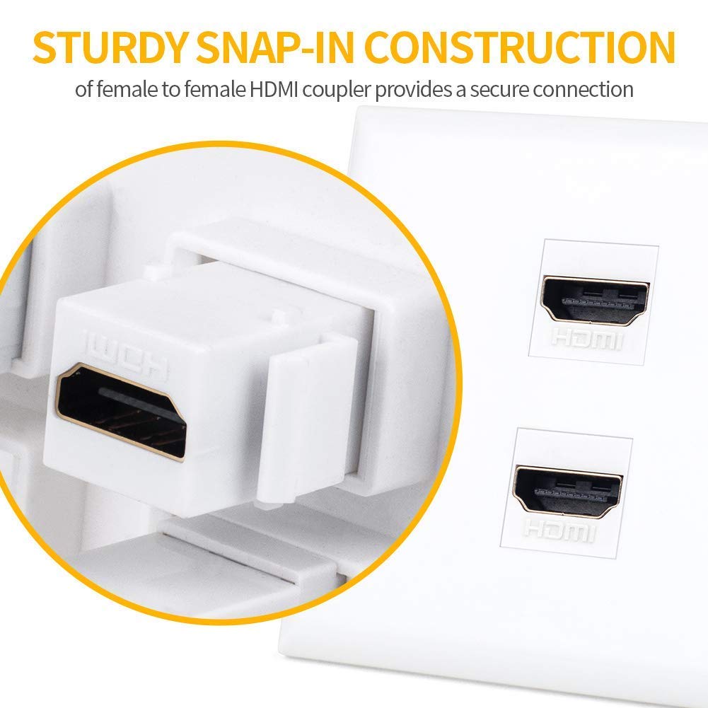 Hdmi Keystone Jack, Phizli 10 Pack Hdmi Keystone Insert Female To Female Coupler Adapter (White)