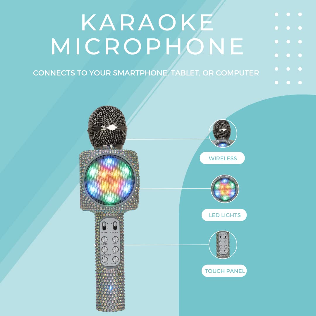 Wireless Express   Sing Along Bling Bluetooth Karaoke Microphone And Bluetooth Stereo Speaker All In One (Silver Bling)