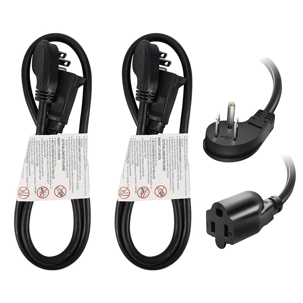 Ep 2 Pack 3 Ft Flat Plug Extension Cord, 16 Awg 3 Prong Grounded Black Low Profile Extension Cable For Indoor