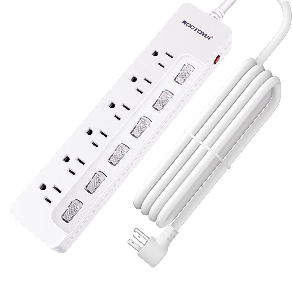 Surge Protector Power Strip,Wall Mountable Power Strip, Flat Extension Cord 10Ft, Individual Switches Electrical Outlet, For Off
