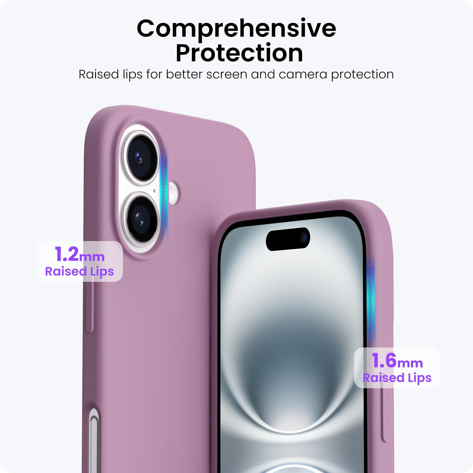 Ornarto Compatible With Iphone 16 Case 6.1'', Slim Liquid Silicone 3 Layers Full Covered Soft Gel Rubber Shockproof Phone Case,