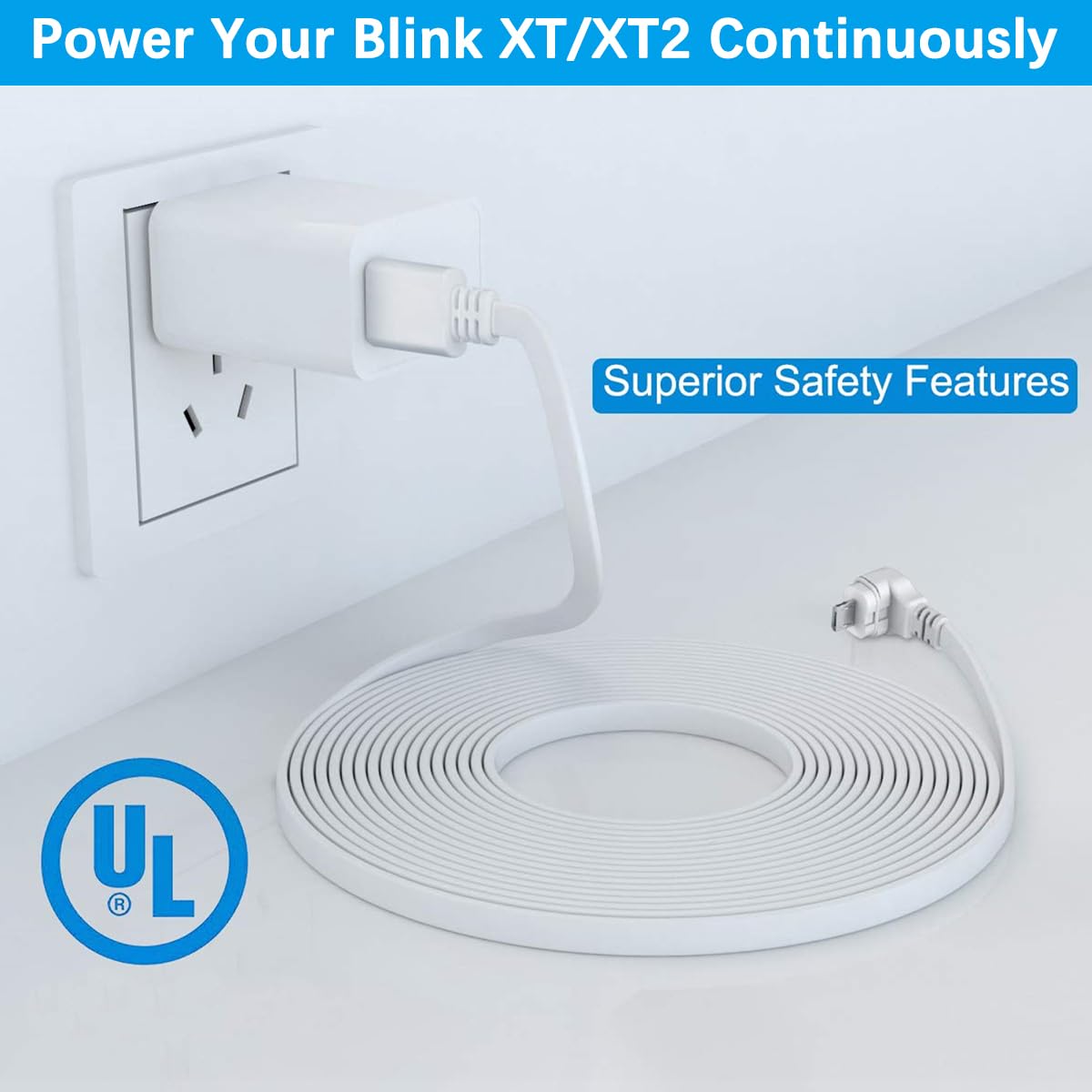 Basesailor Blink Outdoor/Indoor 3Rd Gen Micro Usb Cable With Charger Adapter 10Ft,Charger Brick And 90 Degree Right Angled Micro