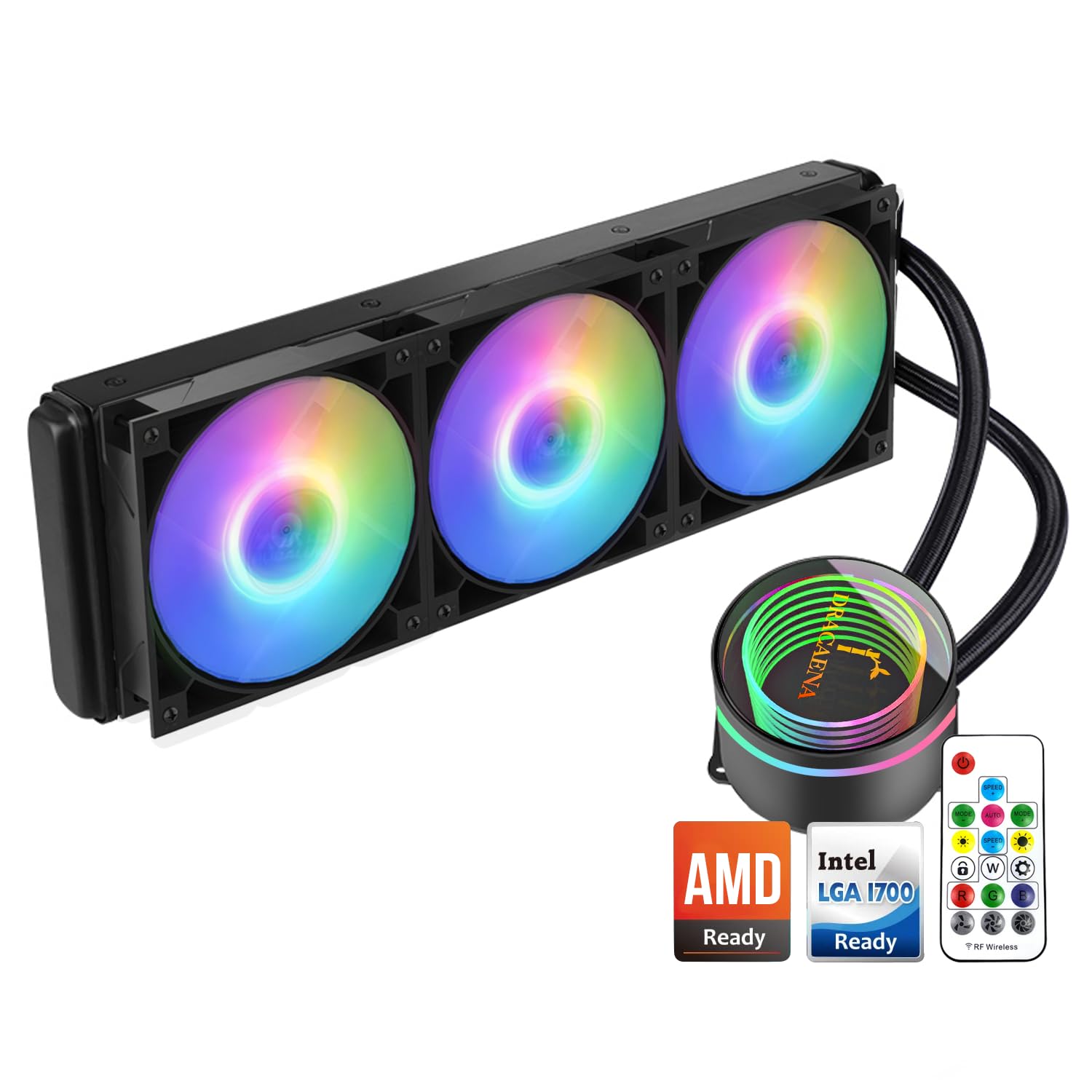Dracaena Aio Cpu Cooler, Color Change Remote, 360Mm Radiator, Argb Pwm Fans Quiet Less Than 27Dba, Compatible With Amd Am5/Am4 I