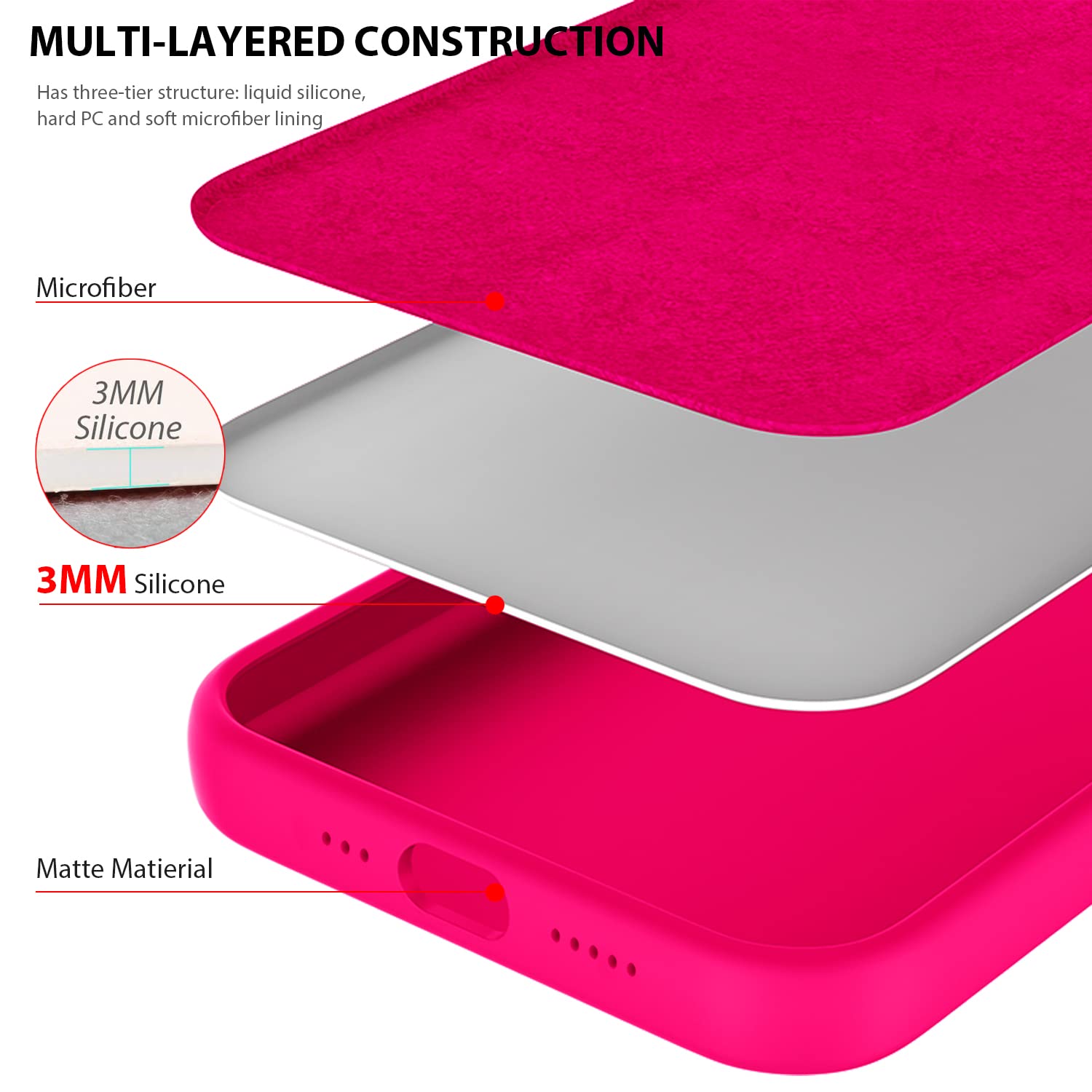 ZUSLAB Phone Case Compatible with Apple iPhone 12 / iPhone 12 Pro Shockproof Silicone Neon Pink