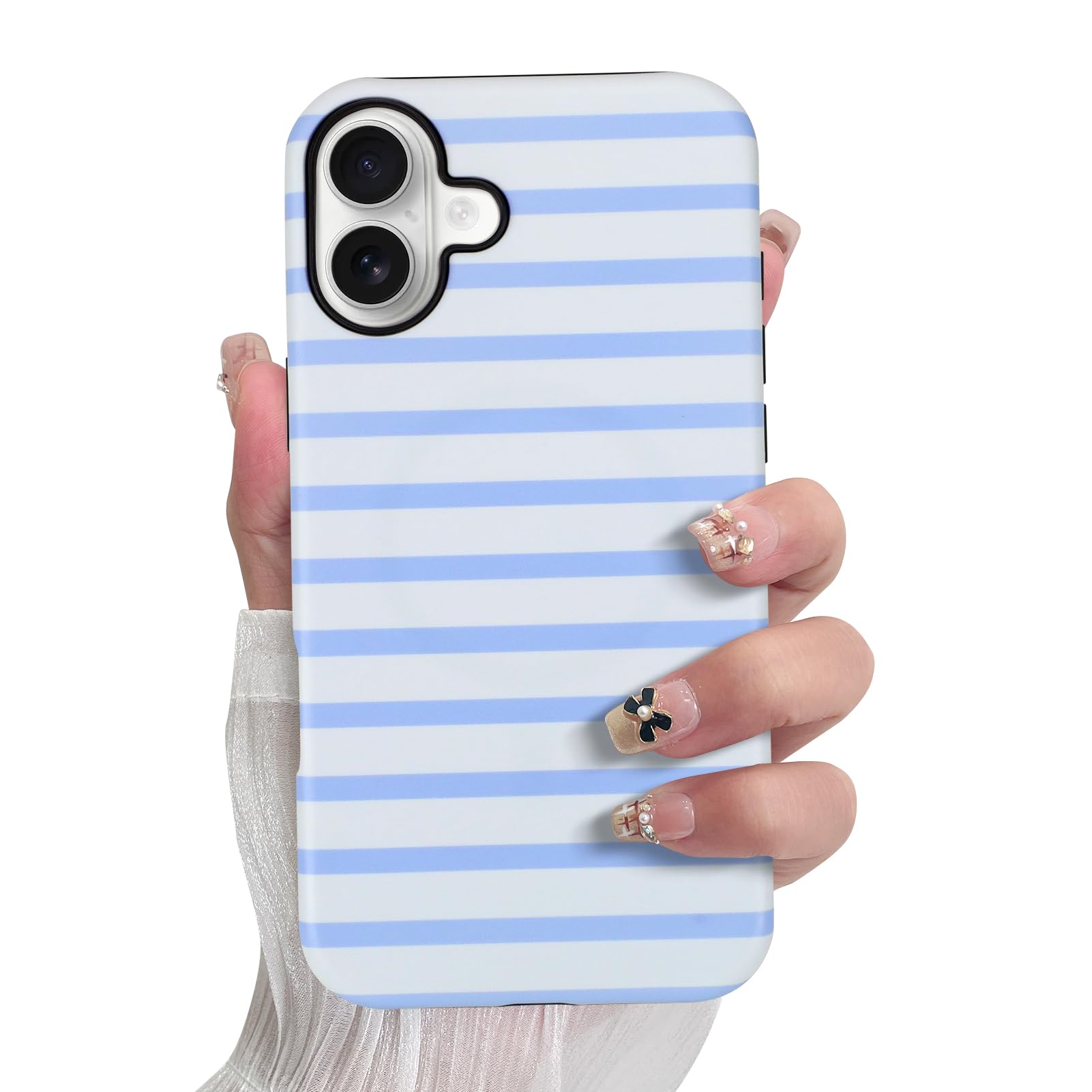 SOKAD Magnetic Horizontal Stripes Phone Case for iPhone 16 Plus, Cute Light Blue Striped Line Pattern Compatible with Magsafe Ma