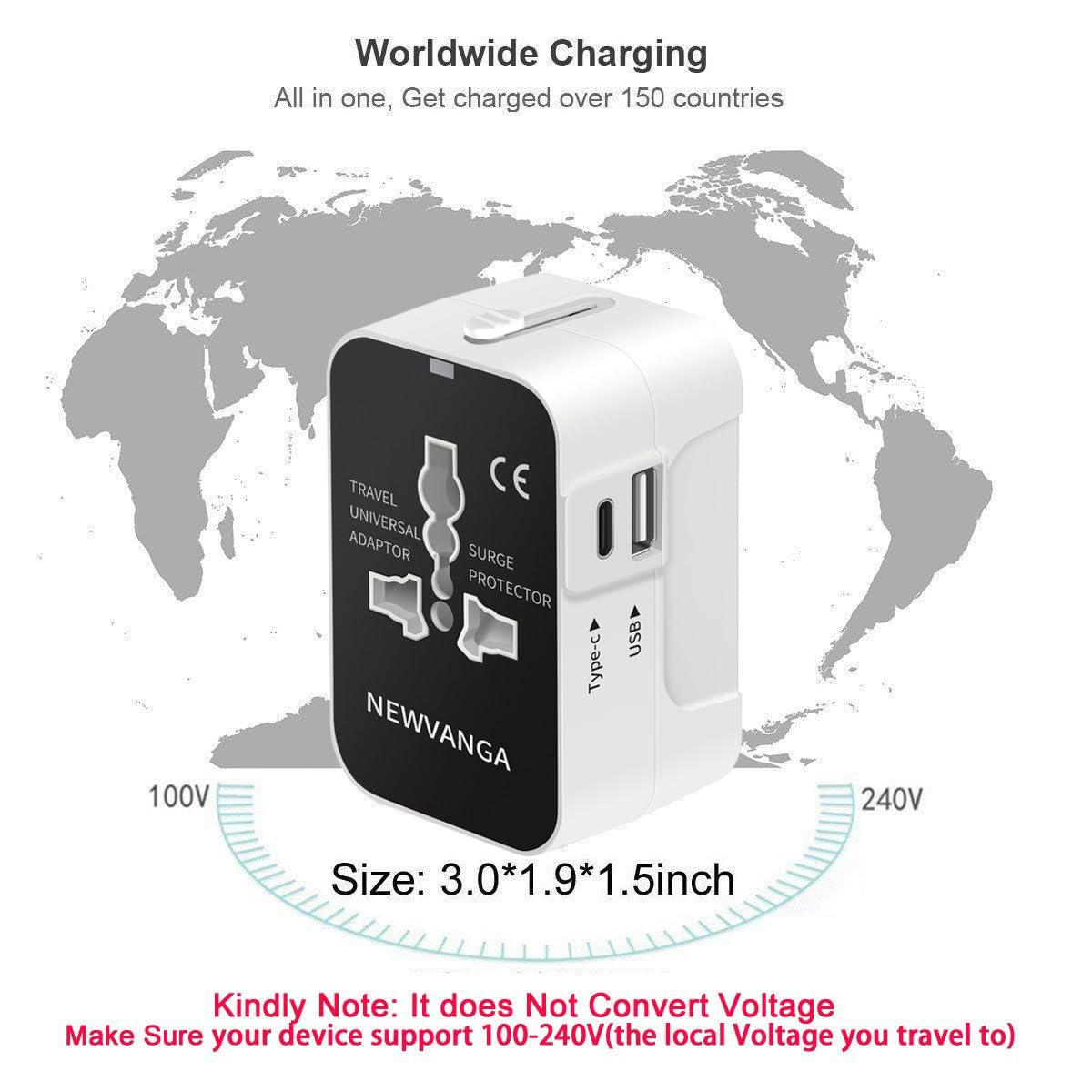 International Universal All In One Worldwide Travel Adapter Wall Charger Ac Power Plug Adapter With Usb C Charging Ports For Usa