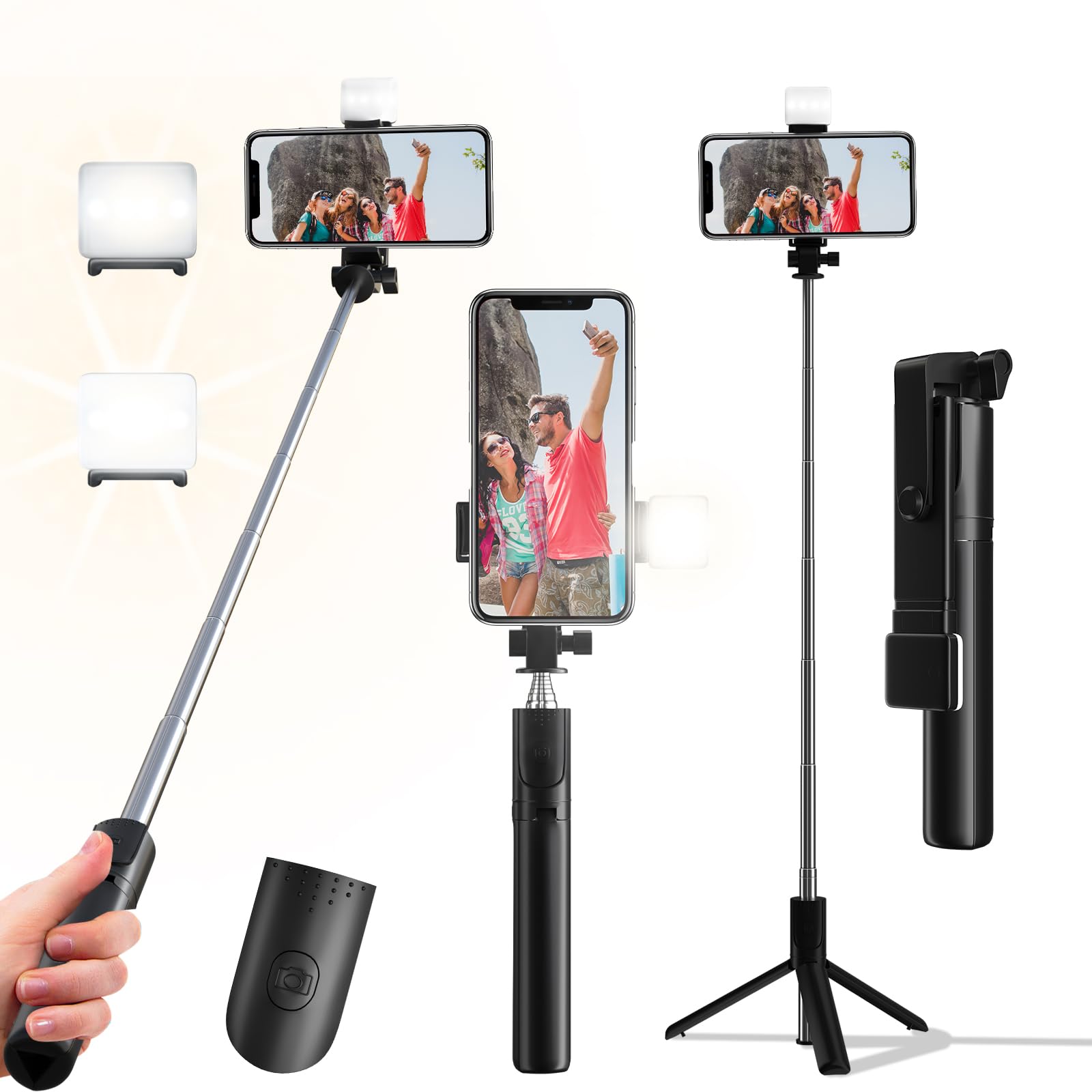 Selfie Stick, 40 In Retractable Phone Tripod With Wireless Remote Control & Light, Portable Selfie Stick Tripod For Photograph,