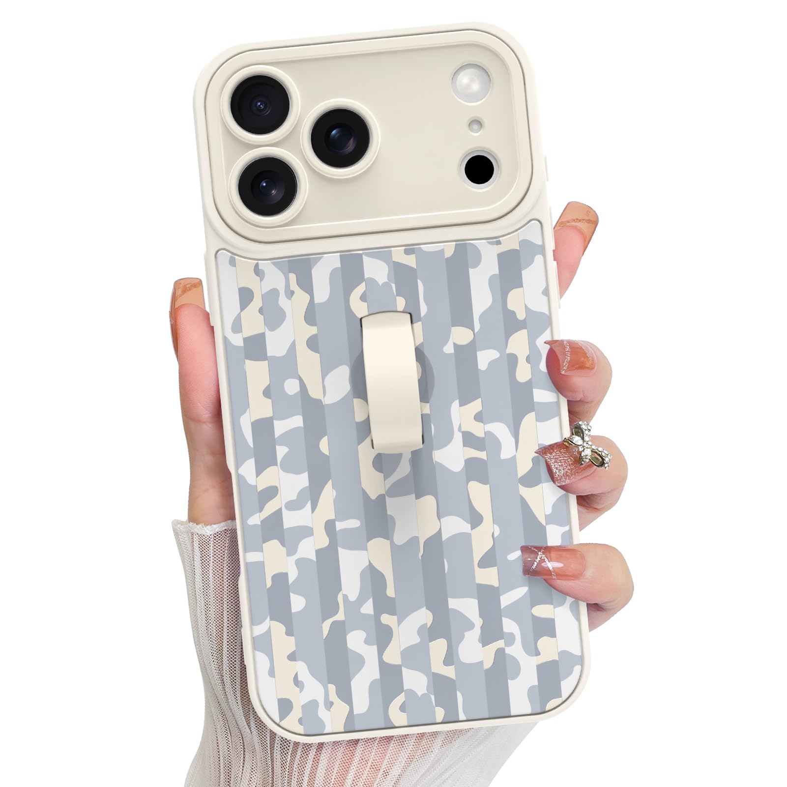 KANGHAR Compatible with iPhone 17 Pro Max Case 2025, Silicone Stripes Leopard Cute Pattern, Wristband Kickstand Camera Protectio