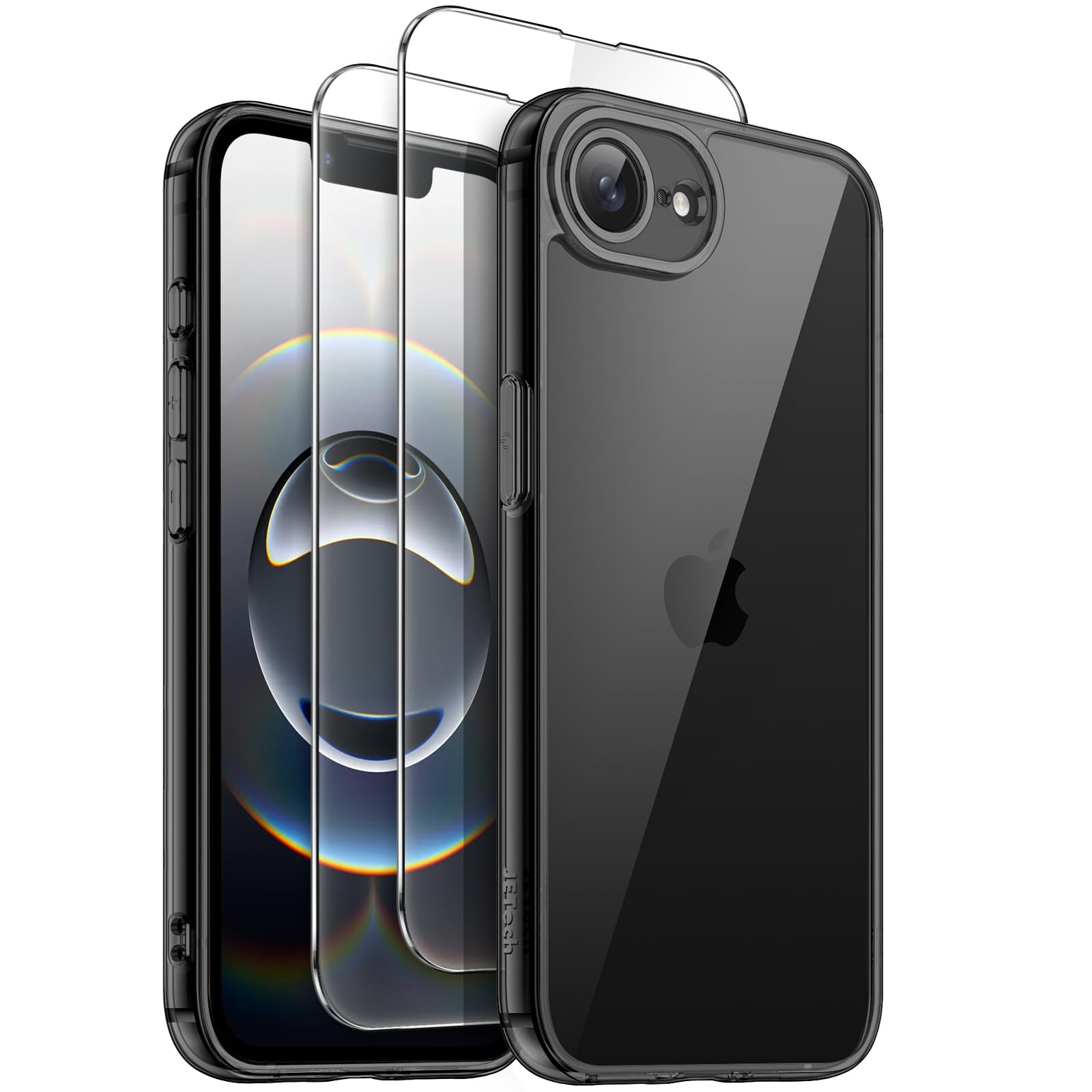 JETech 3 in 1 Case for iPhone 17e (2026) / iPhone 16e with 2 Pack Tempered Glass Screen Protectors, Non-Yellowing Shockproof Bum