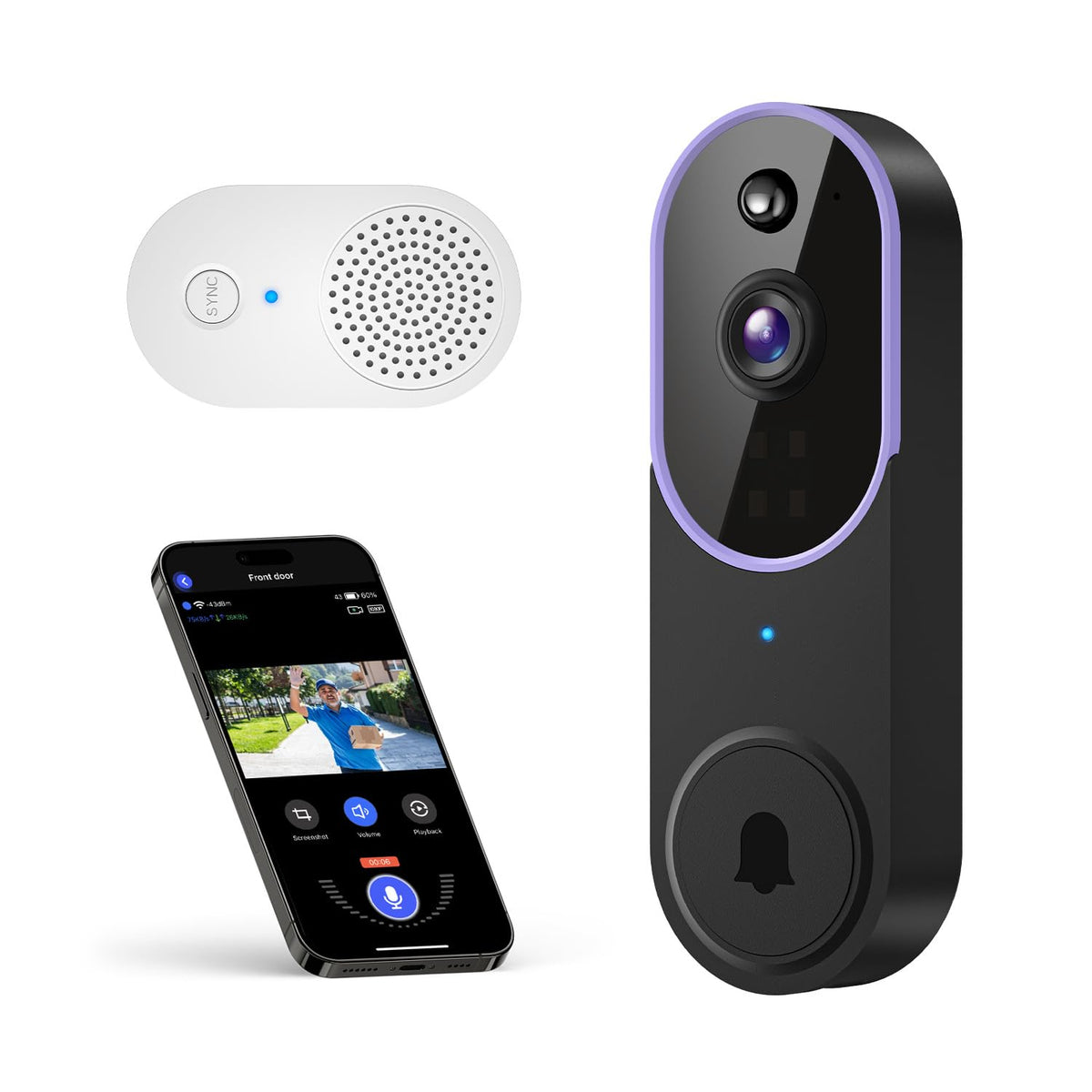Sizzchat 1080P Wireless Video Doorbell Camera, Smart Ai Human Detection, Night Vision, 2-Way Audio, Battery Powered, Cloud Stora