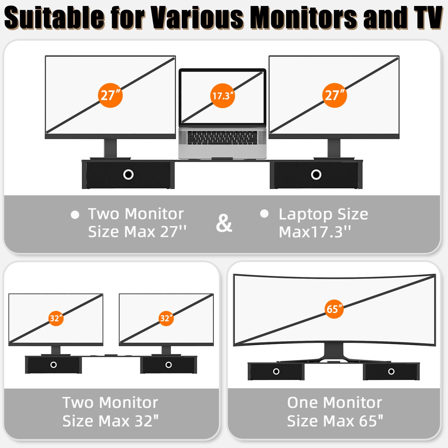 Westree Monitor Stand Riser With Adjustable Laptop Stand Riser, Steel Frame Dual Monitor Stand With Two Drawers For 2 Monitors,
