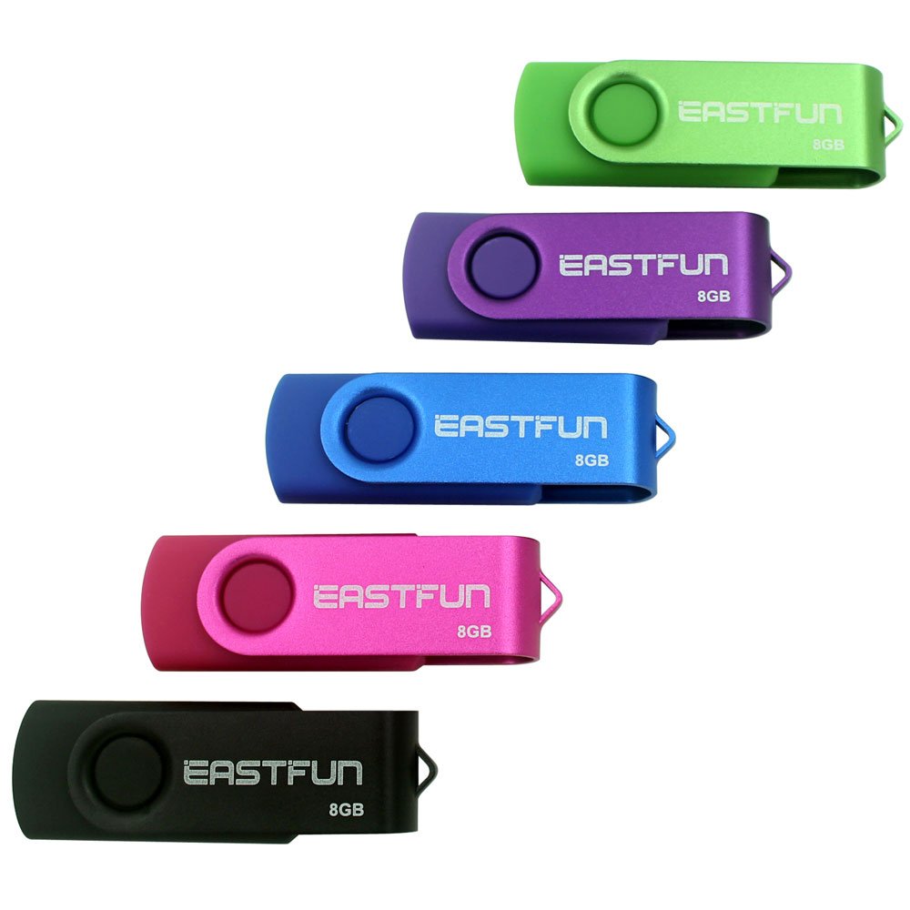 Eastfun 5 Pack 8Gb Usb Flash Drive Usb 2.0 Flash Memory Stick Fold Storage Thumb Stick Pen (Five Mixed Colors: Black Rose Blue Purple Green)