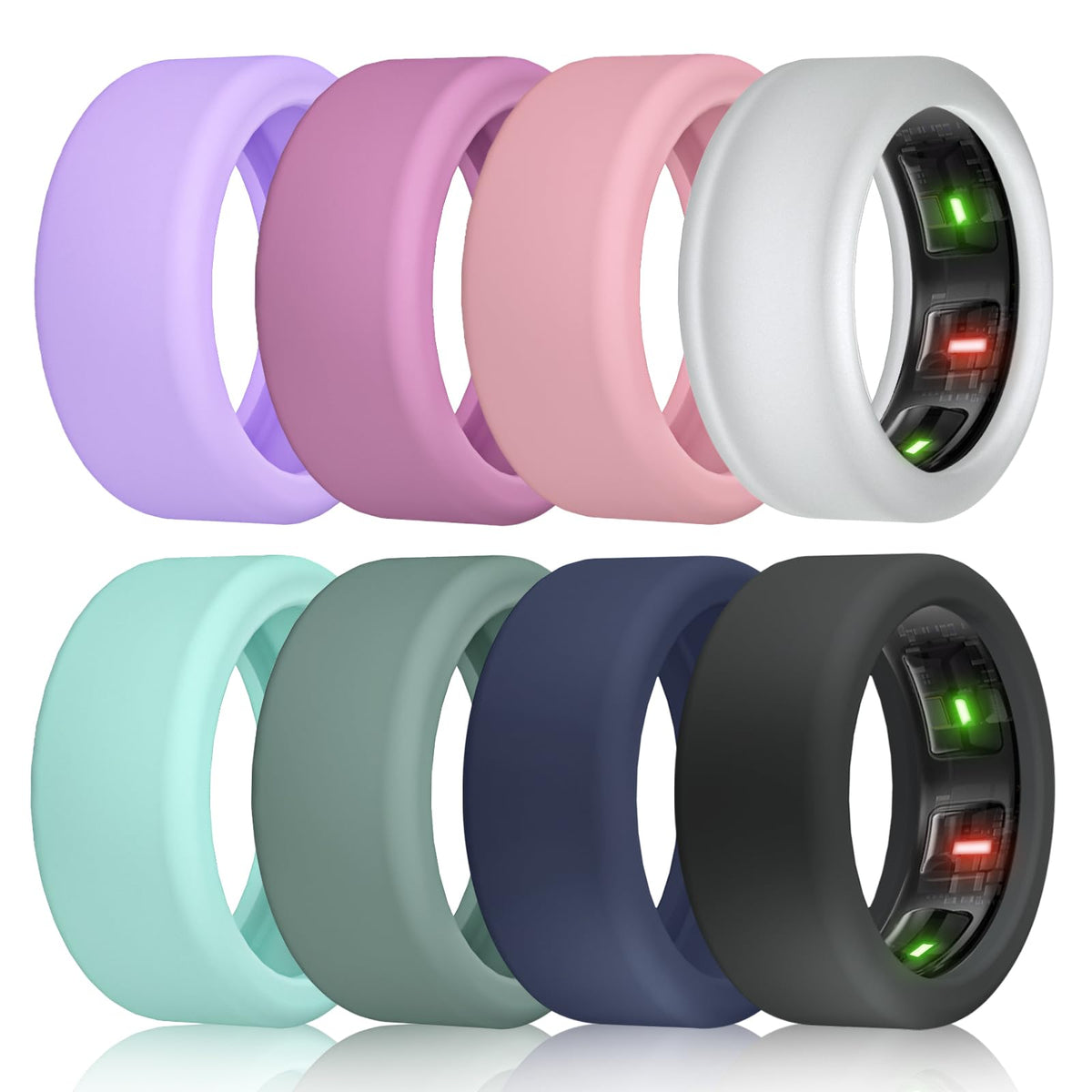 Newjourney Silicone Cover Compatible With Oura Ring Gen 4/3, Ultrahuman Ring Air, 8 Pack Anti Scratch Elastic Silicone Protector