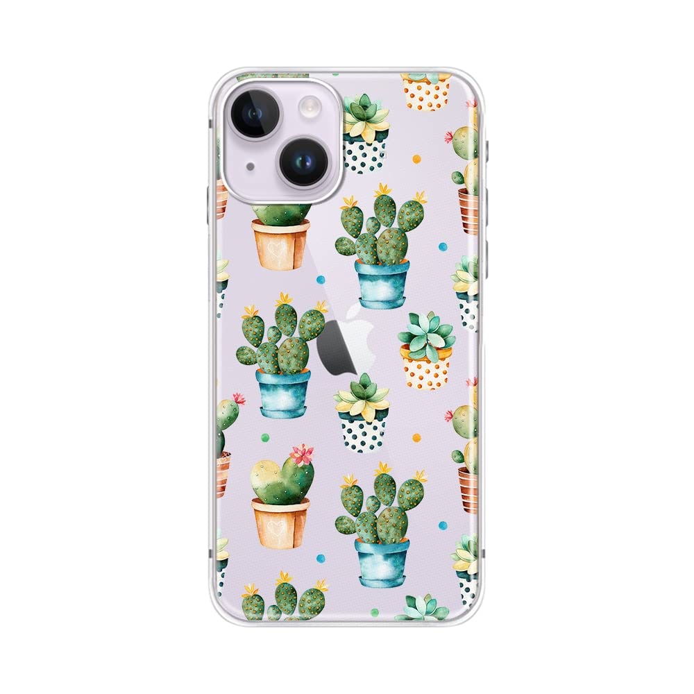 Blingy'S For Iphone 14 Case, Cute Cactus Pattern Fun Floral Succulents Design Transparent Soft Tpu Protective Clear Case 6.1 Inc