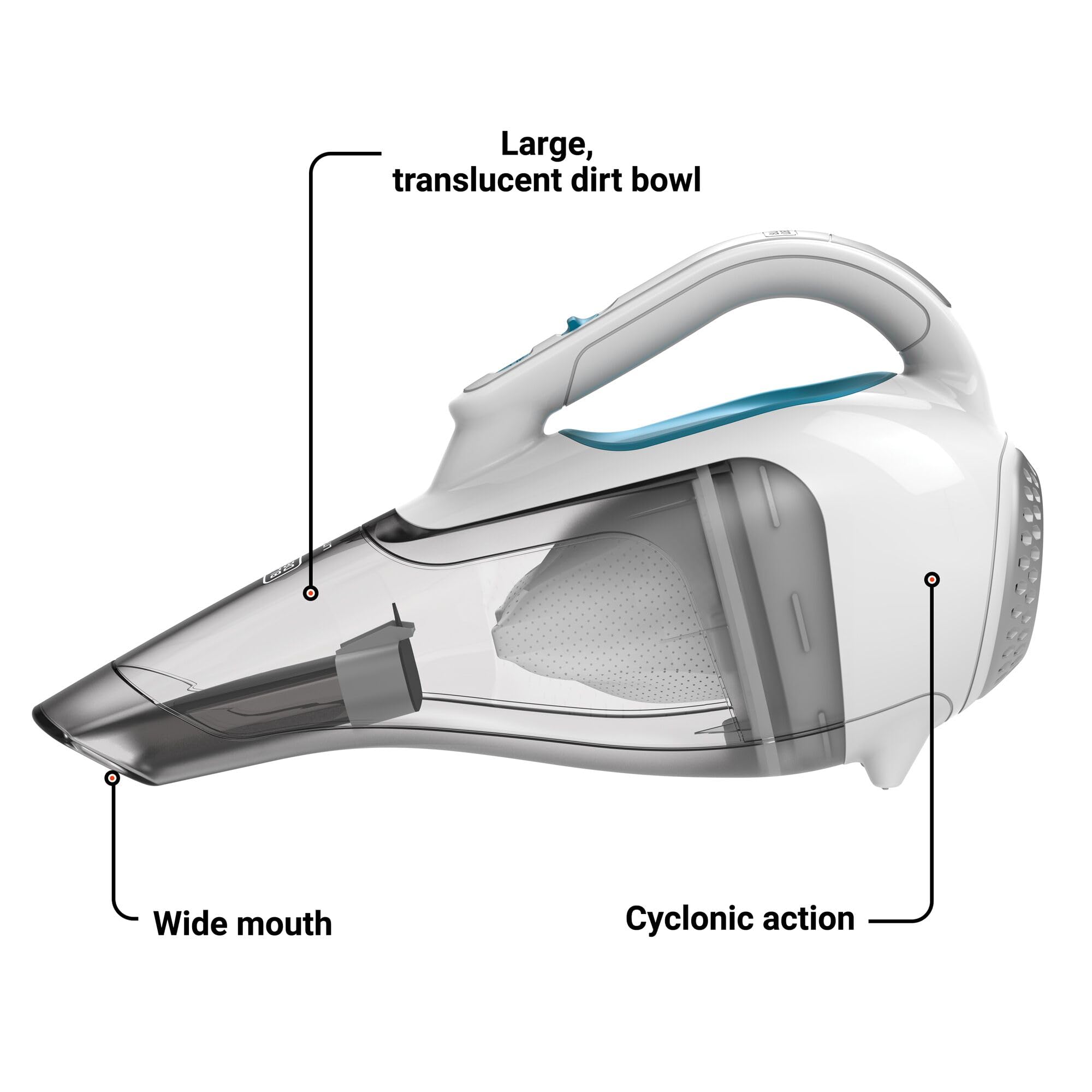 BLACK+DECKER Cordless Handheld Vacuum HHVI315JO42, One Size, Blue/Grey/White, Ideal for Home and Car Cleaning