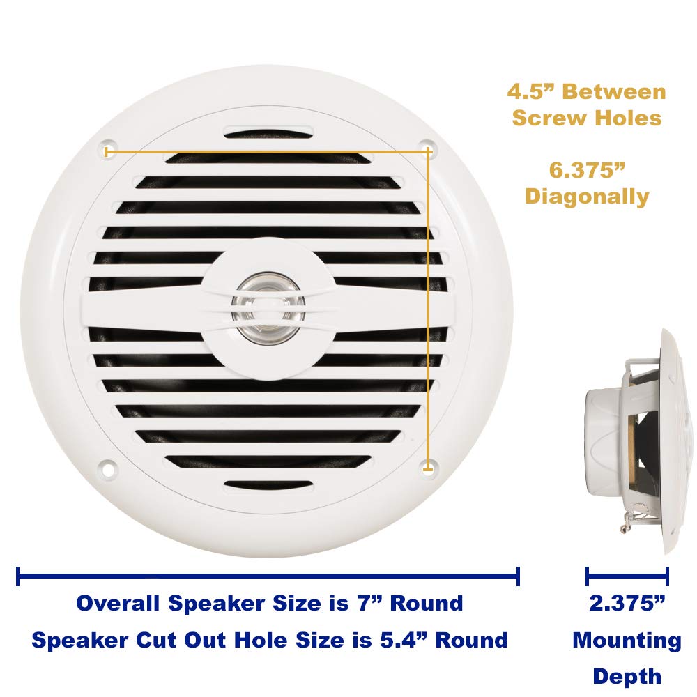 Acoustic Audio By Goldwood Mrn65W Waterproof Flush Mount Marine 6.5'' Speakers 1 Pair Pack White