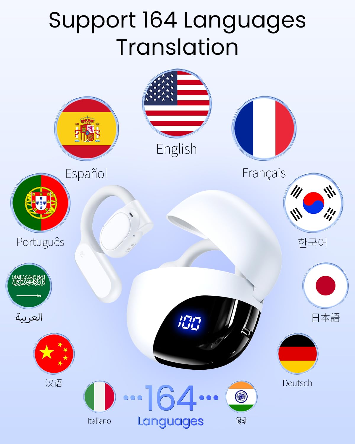 Ai Translation Earbuds Real Time 164 Languages 80H Playtime Translator Ear Buds Audifonos Traductores Ingl  S Espaol Wireless Ea