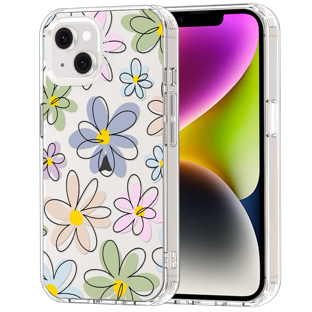 MOSNOVO for iPhone 13/14 Case | Military Grade 6.6ft Drop Tested | Clear with Linear Blooms Design