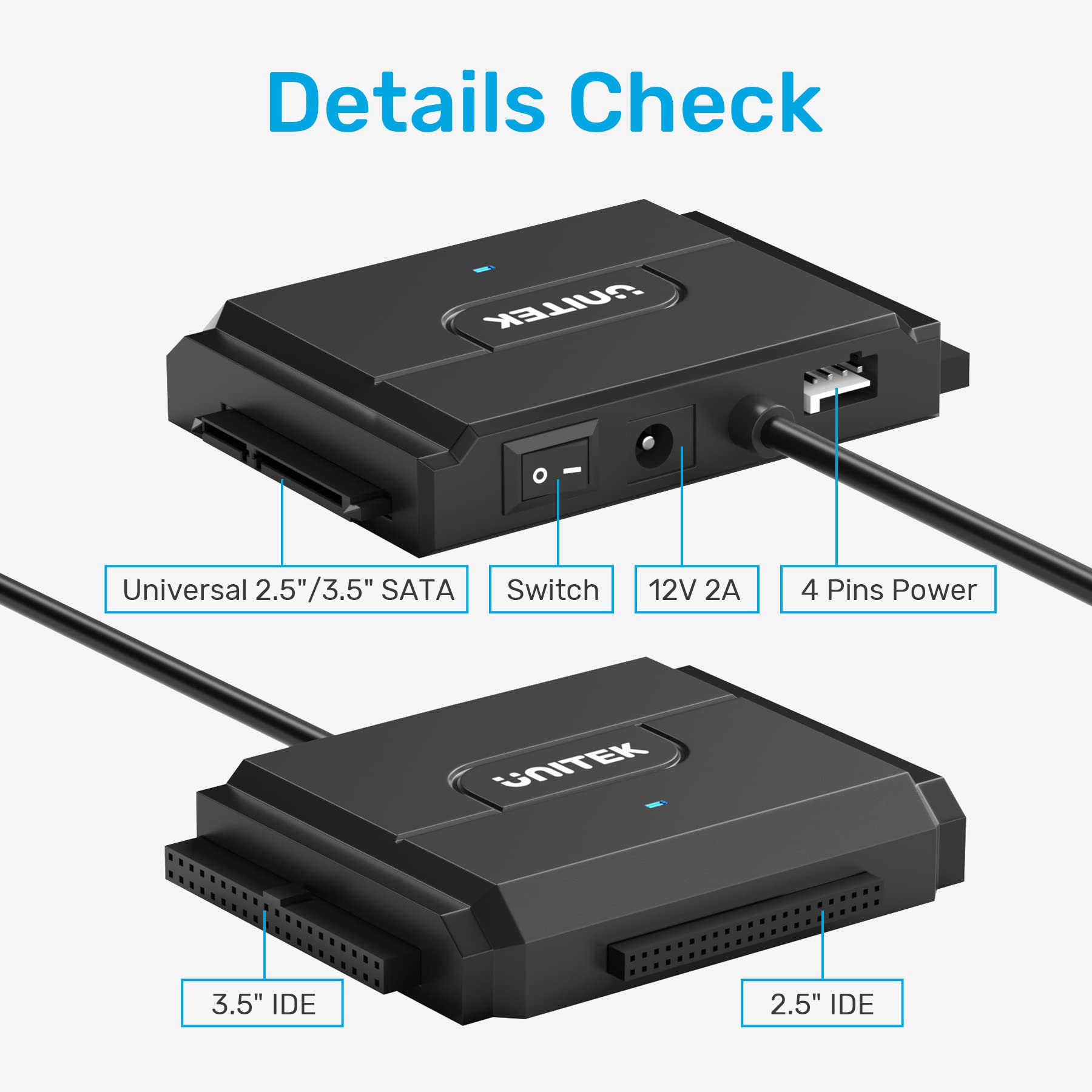 Unitek Ide/Sata To Usb C 3.0 Adapter, Universal Ide Hard Drive Little Triangle Pro Converter For 2.5''/3.5'' Inch Ide And Sata E