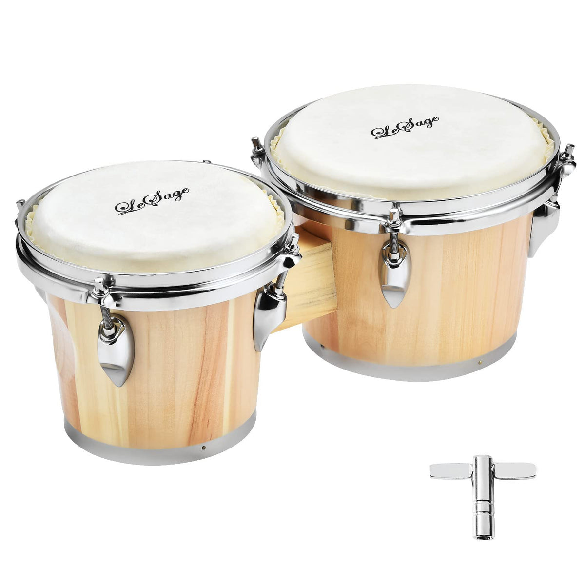 Lesage Bongos Drum For Kids Adults Beginner Bongos 7 In And 8 In Natural Wood Bongo Set Real Skin Drum Head With Tuning Key Bong