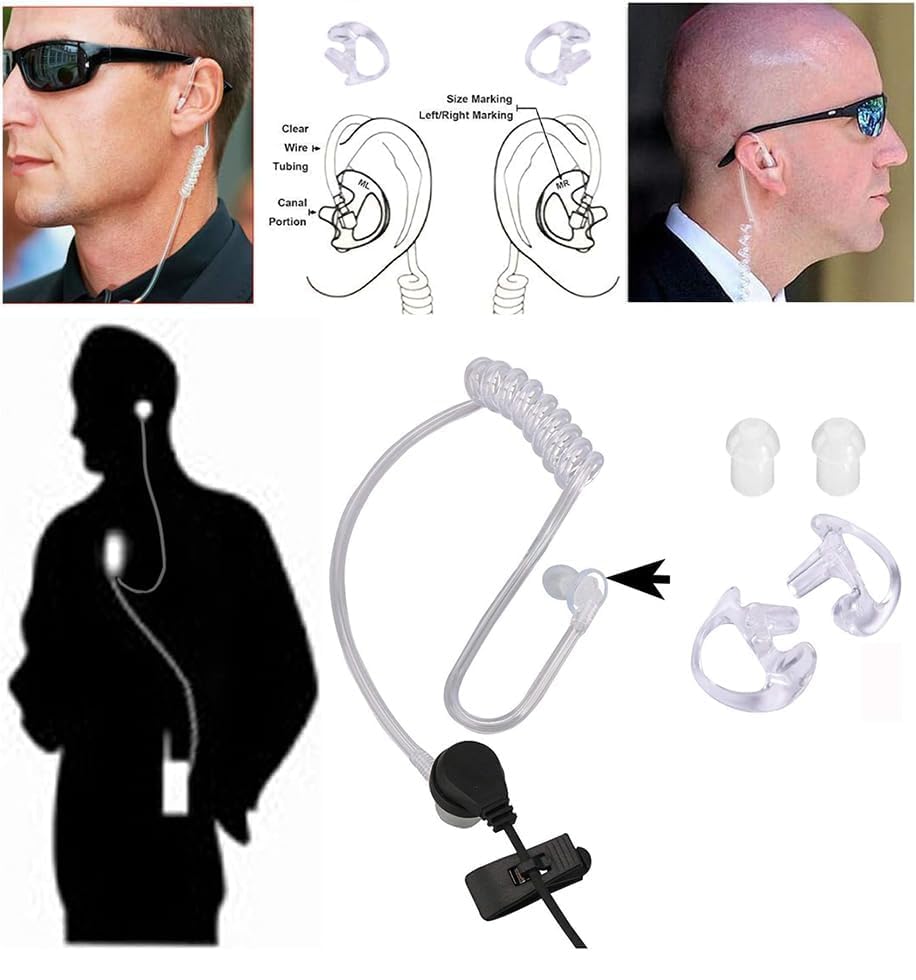 Two Way Radio Earpiece Noise Canceling Transparent Security Headphones Walkie Talkie Earphone With Ptt/Vox   Pair