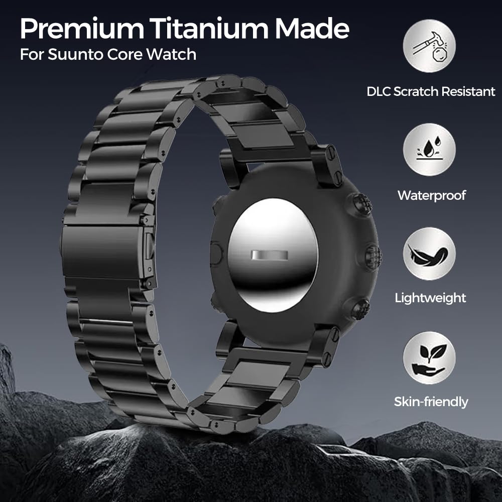 Synsing Titanium Band Compatible For Suunto Core, Titanium Metal Strap Replacement Wristbands With Secure Buckle Compatible For