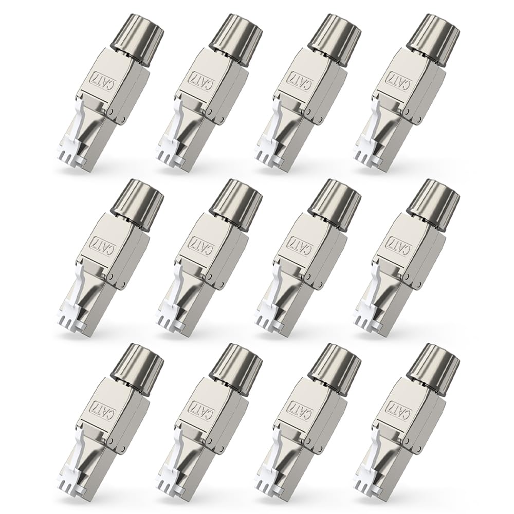 Zoerax Cat7 Cat6A Rj45 Connector 12 Pack, Tool Free Zinc Alloy Shielded Ethernet Termination Plugs For Cat7 Up To 23Awg Solid Bu