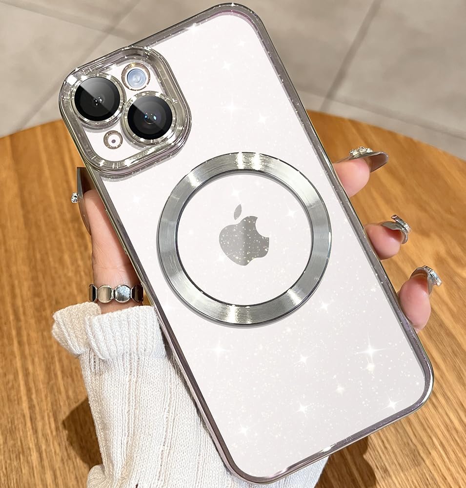 Jueshituo Magnetic Glitter Case Designed For Iphone 13 Case With Full Camera Protection And Strongest Magnetism, Soft Tpu Platin